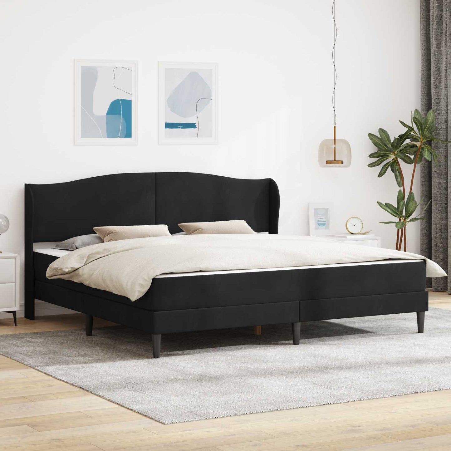 Bedframe met hoofdeinde Zwart 200 x 200 cm Fluweel is nu te koop bij PeponiXL, paradijselijk wonen!