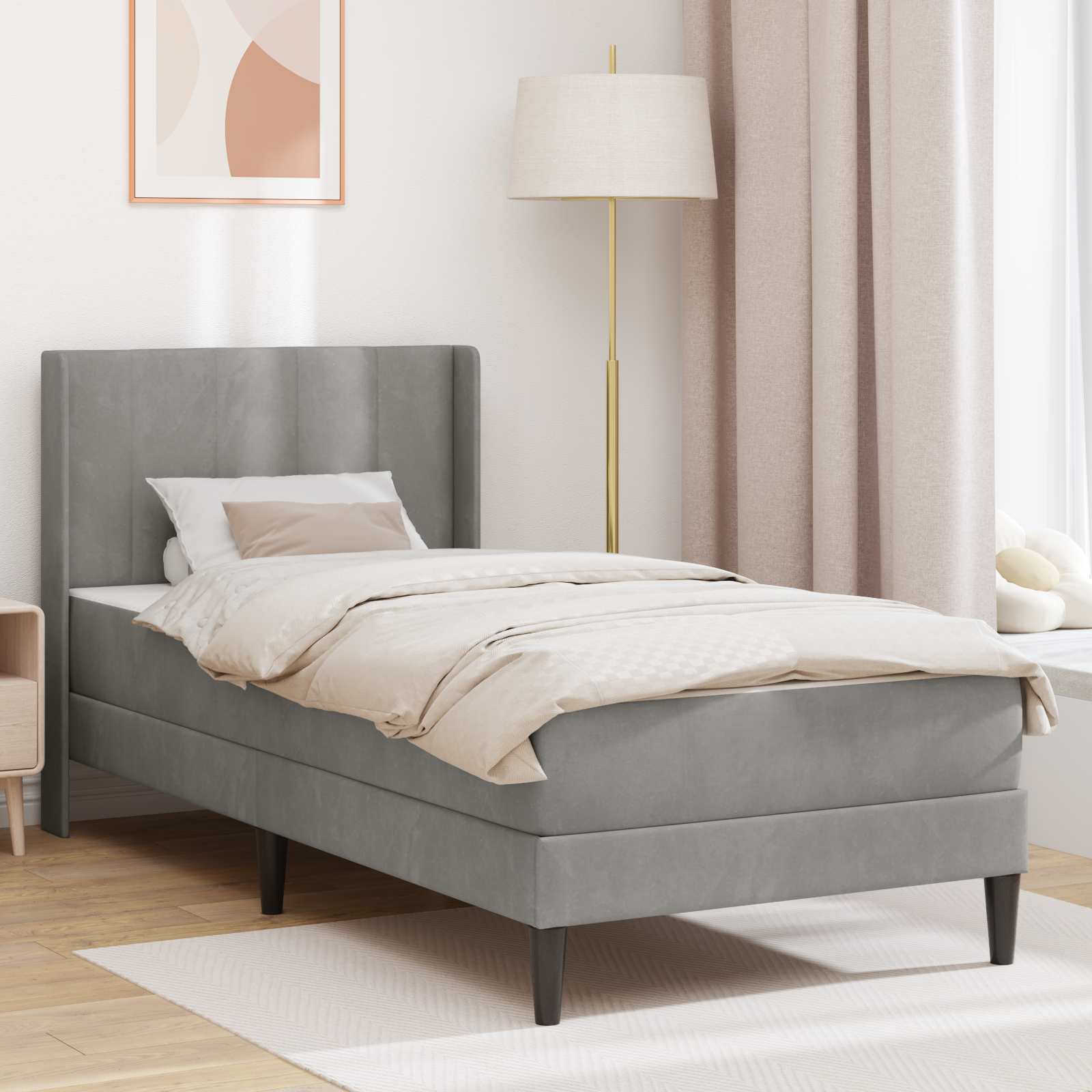 Bedframe met matras Lichtgrijs 90 x 190 cm Fluweel is nu te koop bij PeponiXL, paradijselijk wonen!