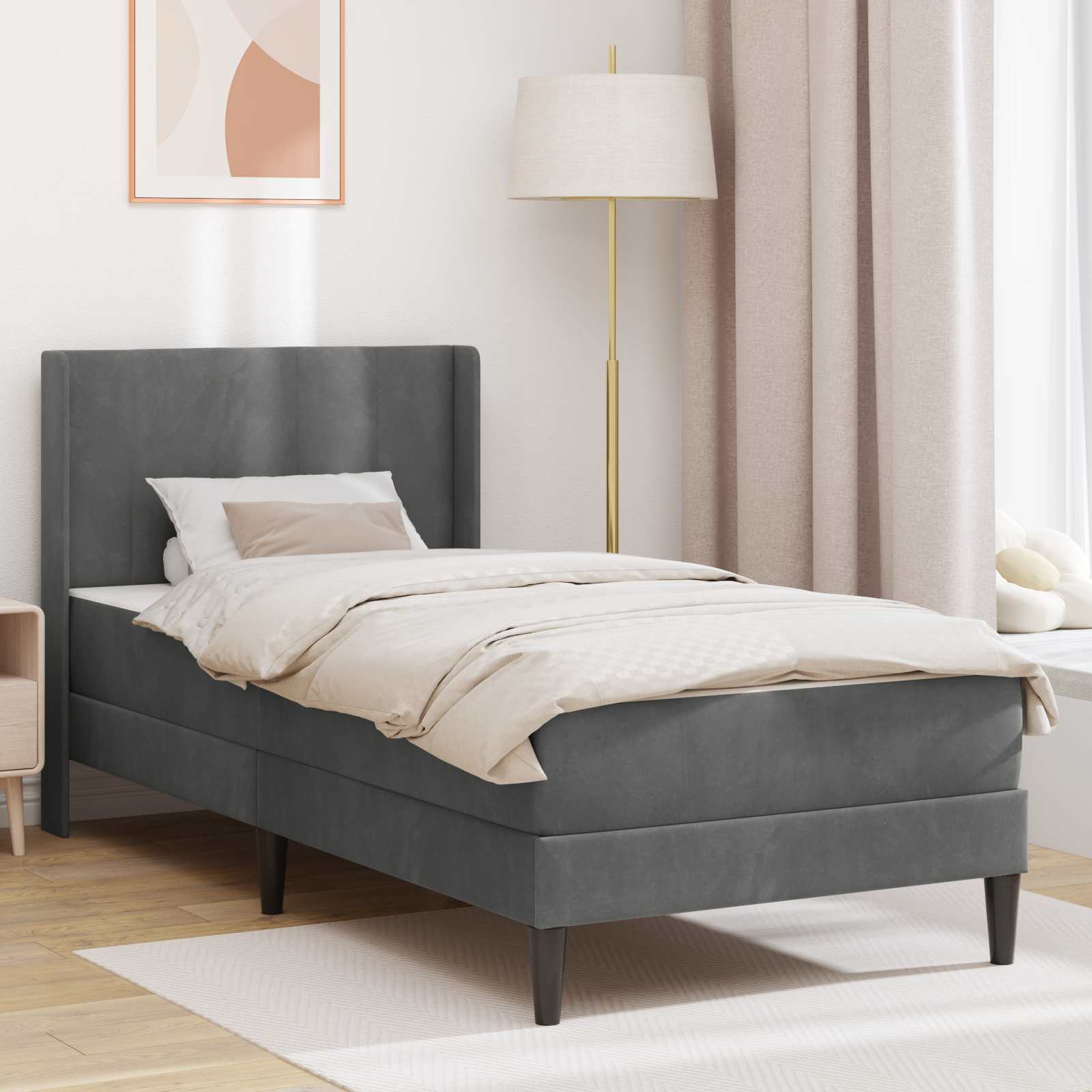 Bedframe met matras Donkergrijs 90 x 190 cm Fluweel is nu te koop bij PeponiXL, paradijselijk wonen!
