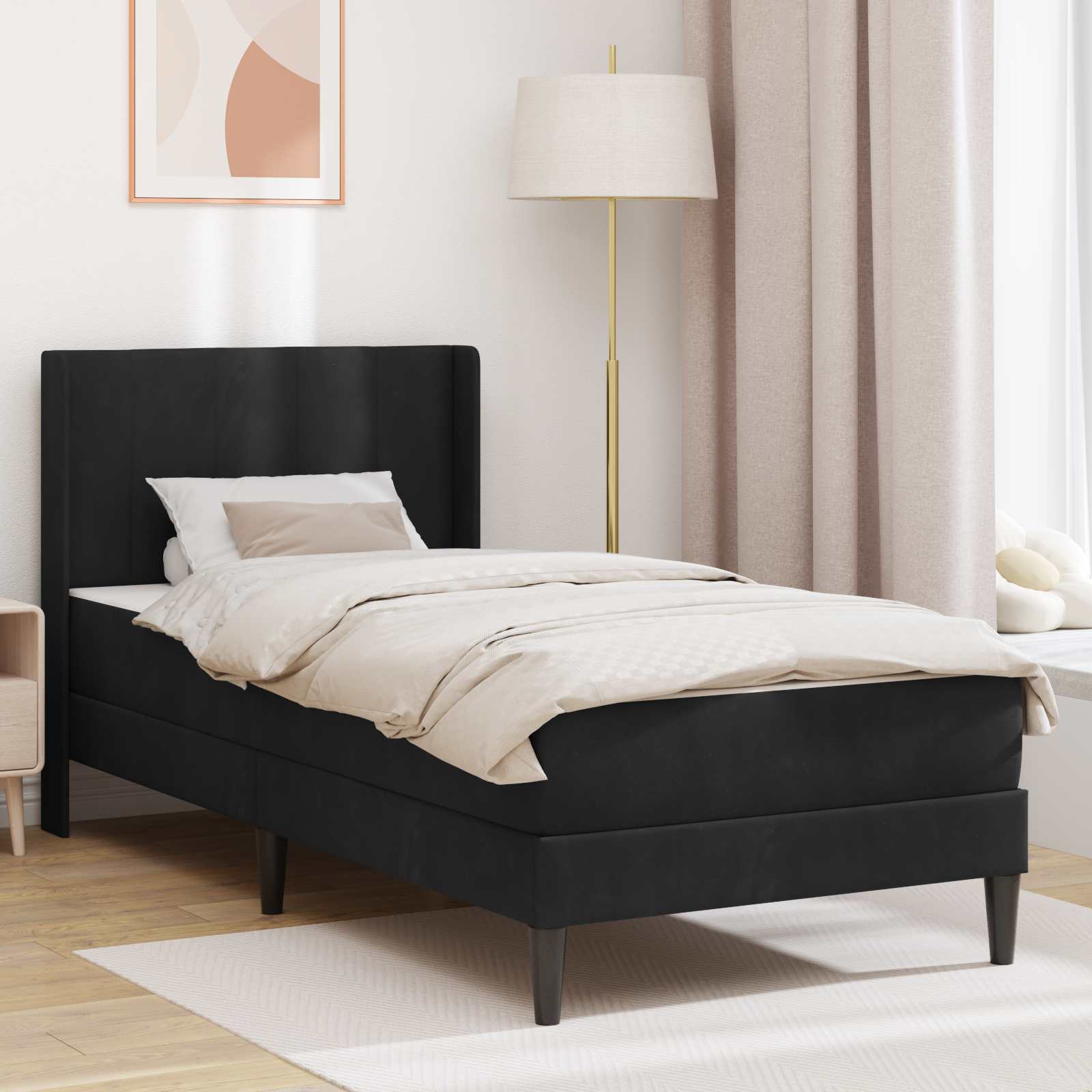 Bedframe met matras met hoofdeinde Zwart 90 x 190 cm Fluweel is nu te koop bij PeponiXL, paradijselijk wonen!