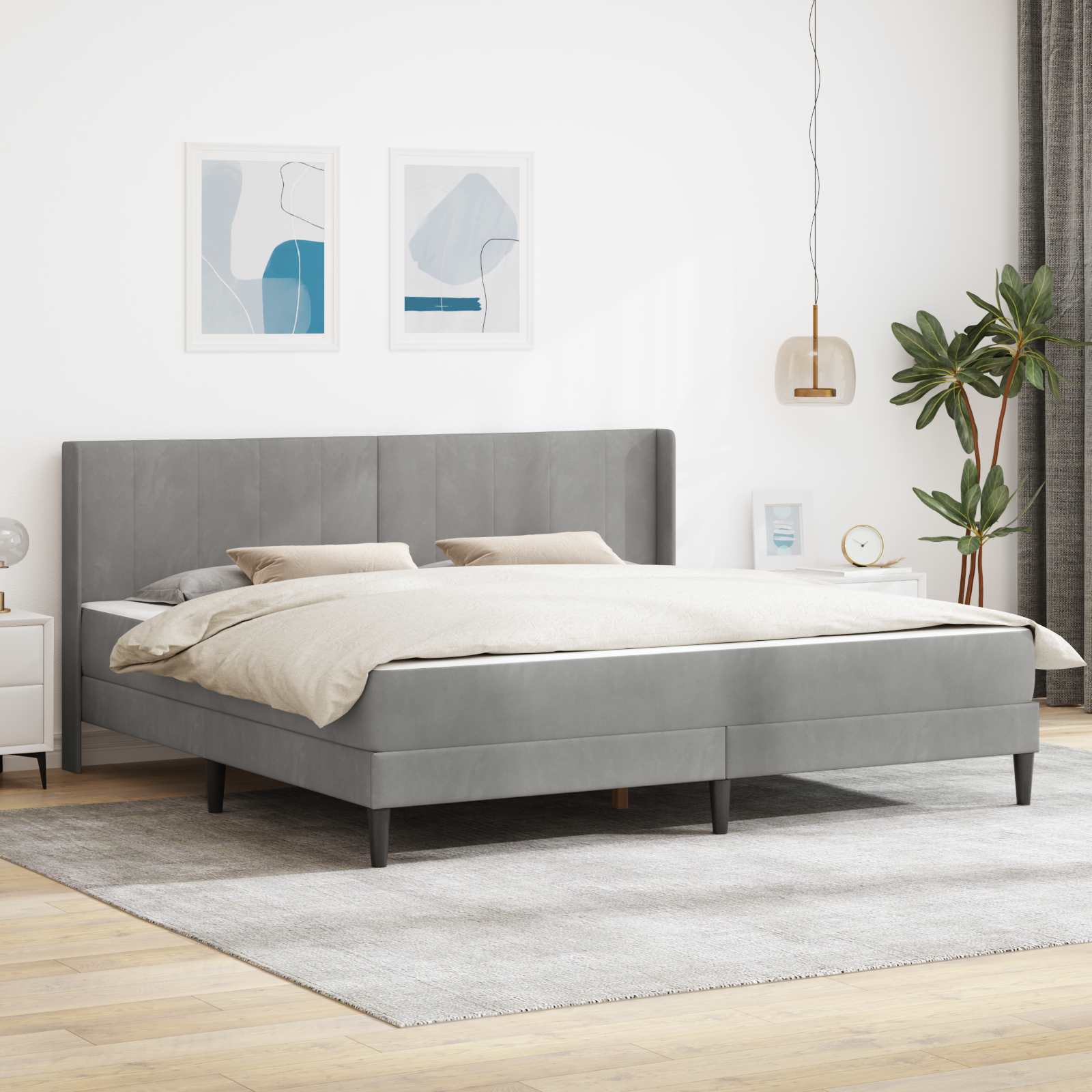 Bedframe met matras Lichtgrijs 180 x 200 cm Fluweel is nu te koop bij PeponiXL, paradijselijk wonen!