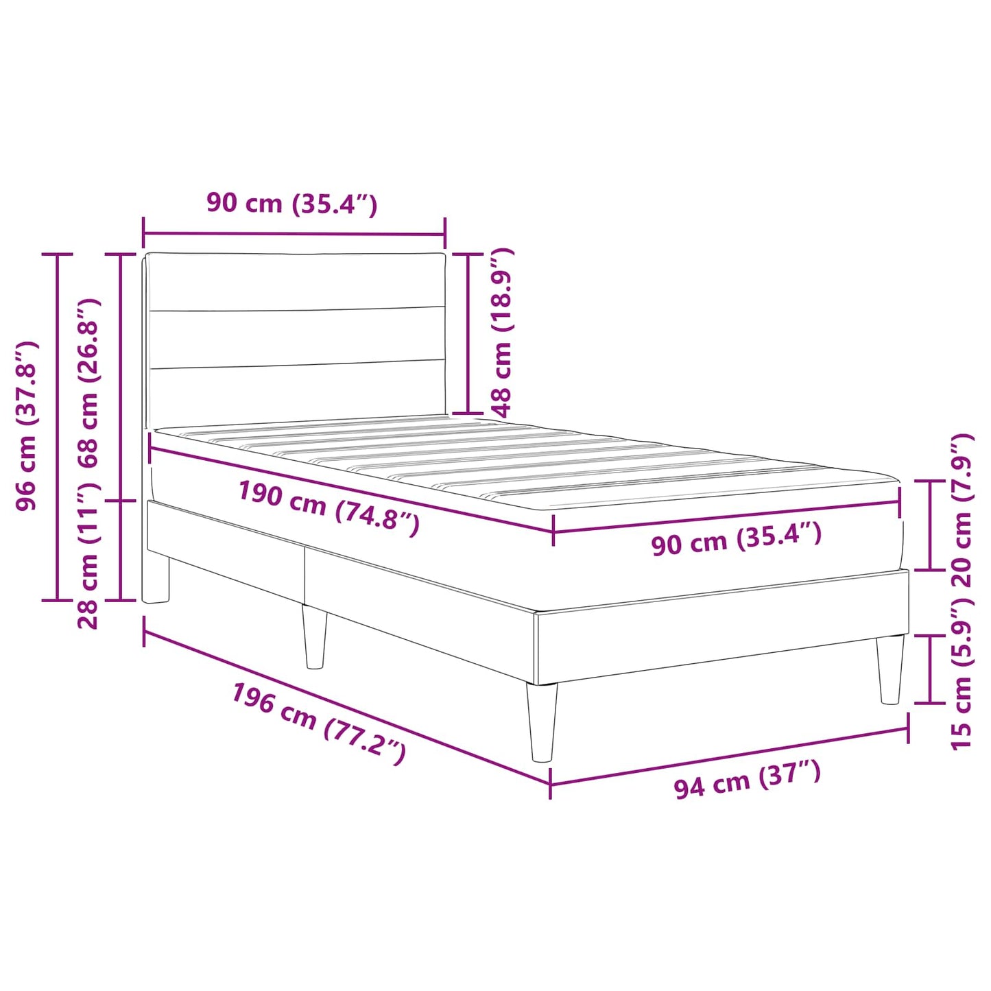 Bedframe met matras met hoofdeinde Lichtgrijs 90 x 190 cm Stof is nu te koop bij PeponiXL, paradijselijk wonen!