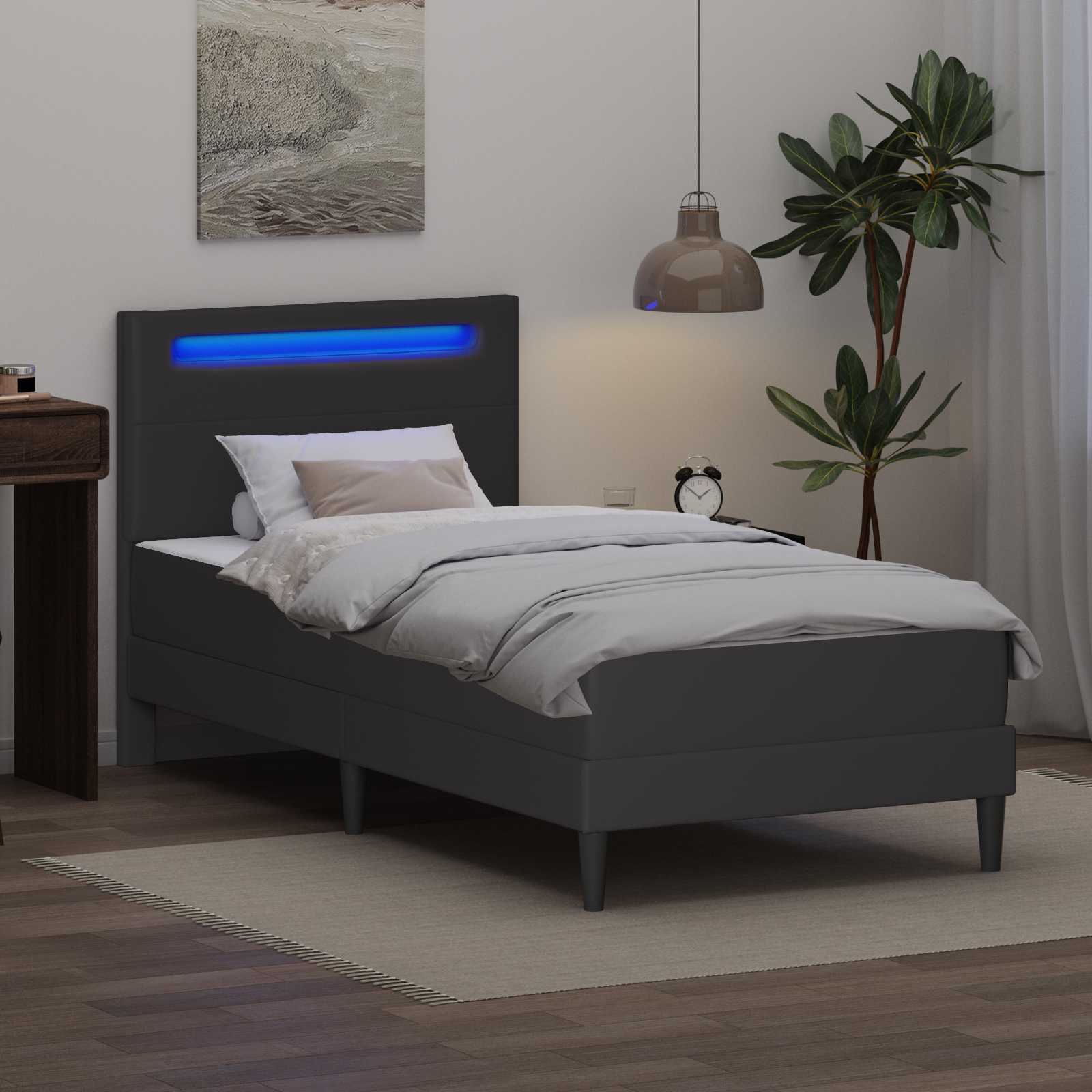 Bedframe met LED-stripverlichting Grijs 90 x 190 cm Kunstleer is nu te koop bij PeponiXL, paradijselijk wonen!