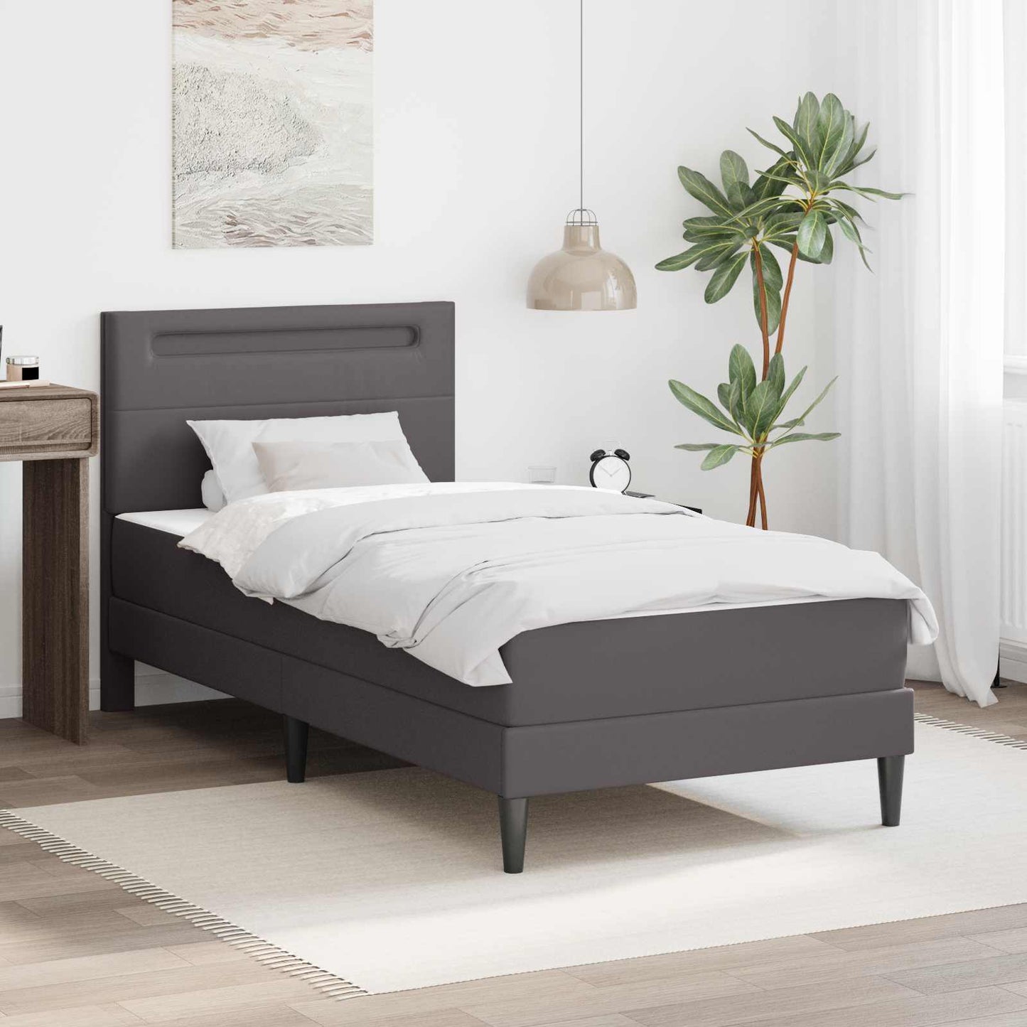 Bedframe met LED-stripverlichting Grijs 90 x 190 cm Kunstleer is nu te koop bij PeponiXL, paradijselijk wonen!
