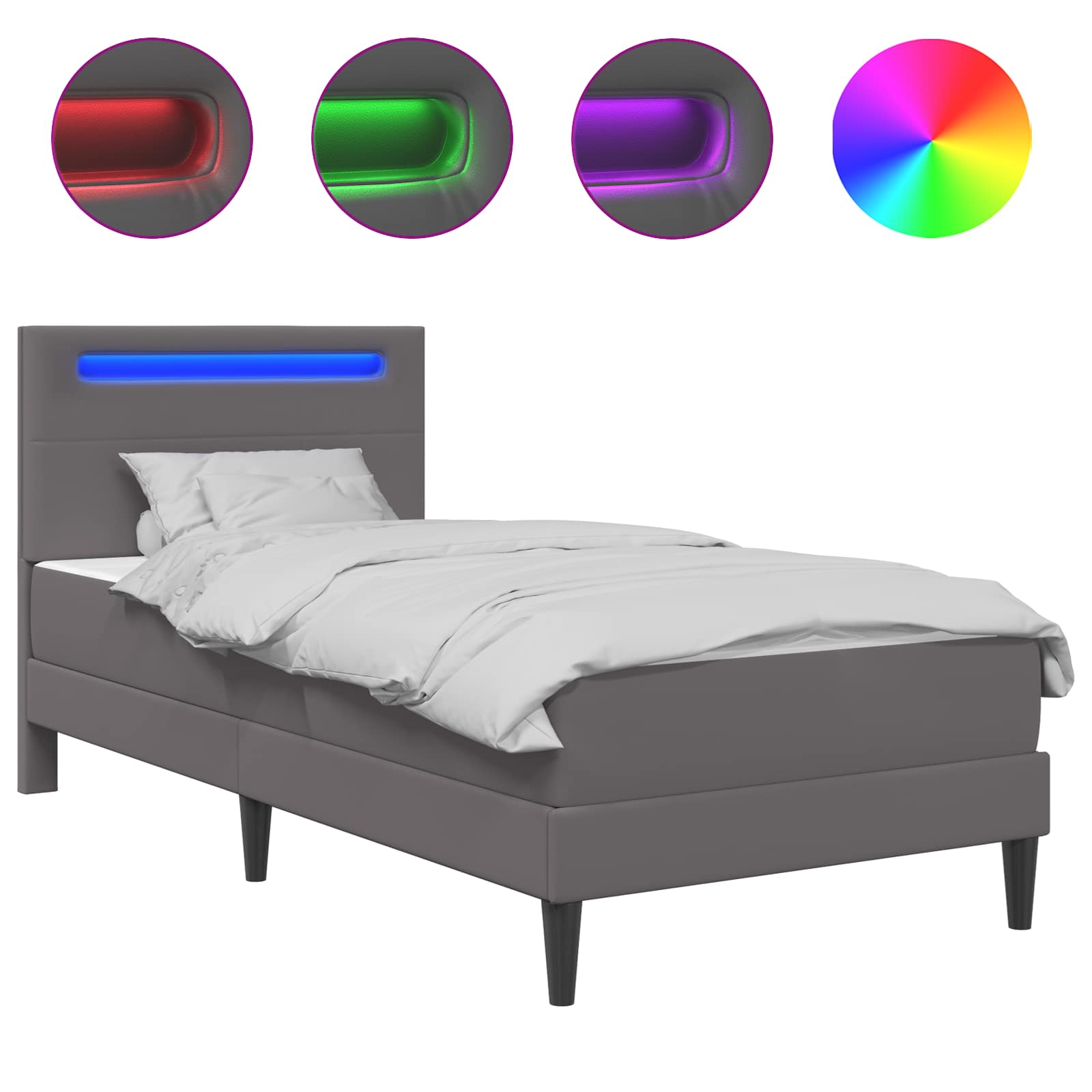 Bedframe met LED-stripverlichting Grijs 90 x 190 cm Kunstleer is nu te koop bij PeponiXL, paradijselijk wonen!