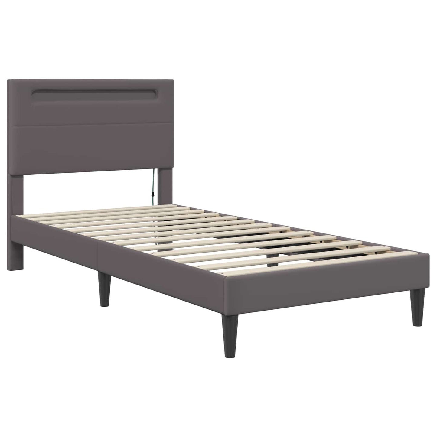 Bedframe met LED-stripverlichting Grijs 90 x 190 cm Kunstleer is nu te koop bij PeponiXL, paradijselijk wonen!