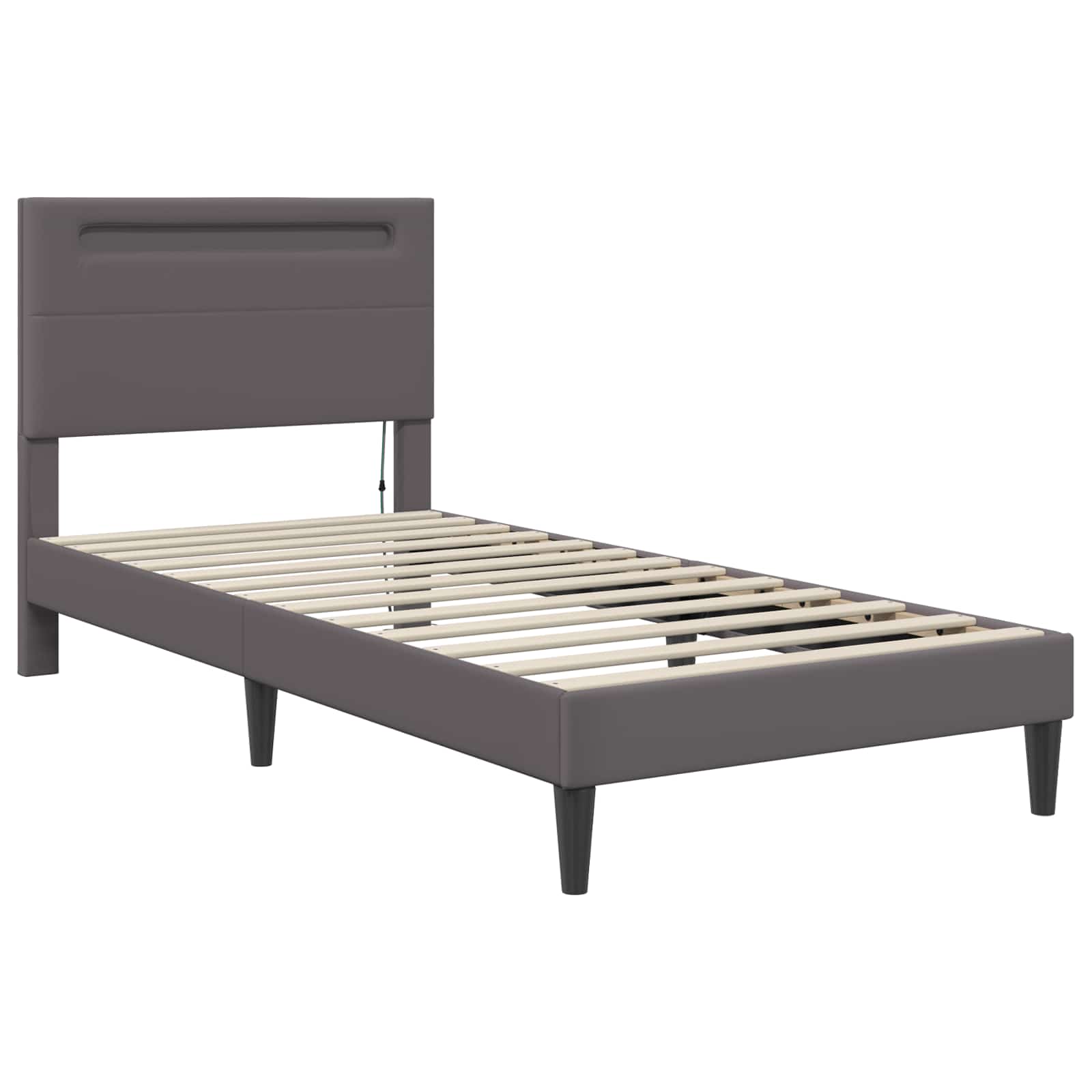 Bedframe met LED-stripverlichting Grijs 90 x 190 cm Kunstleer is nu te koop bij PeponiXL, paradijselijk wonen!