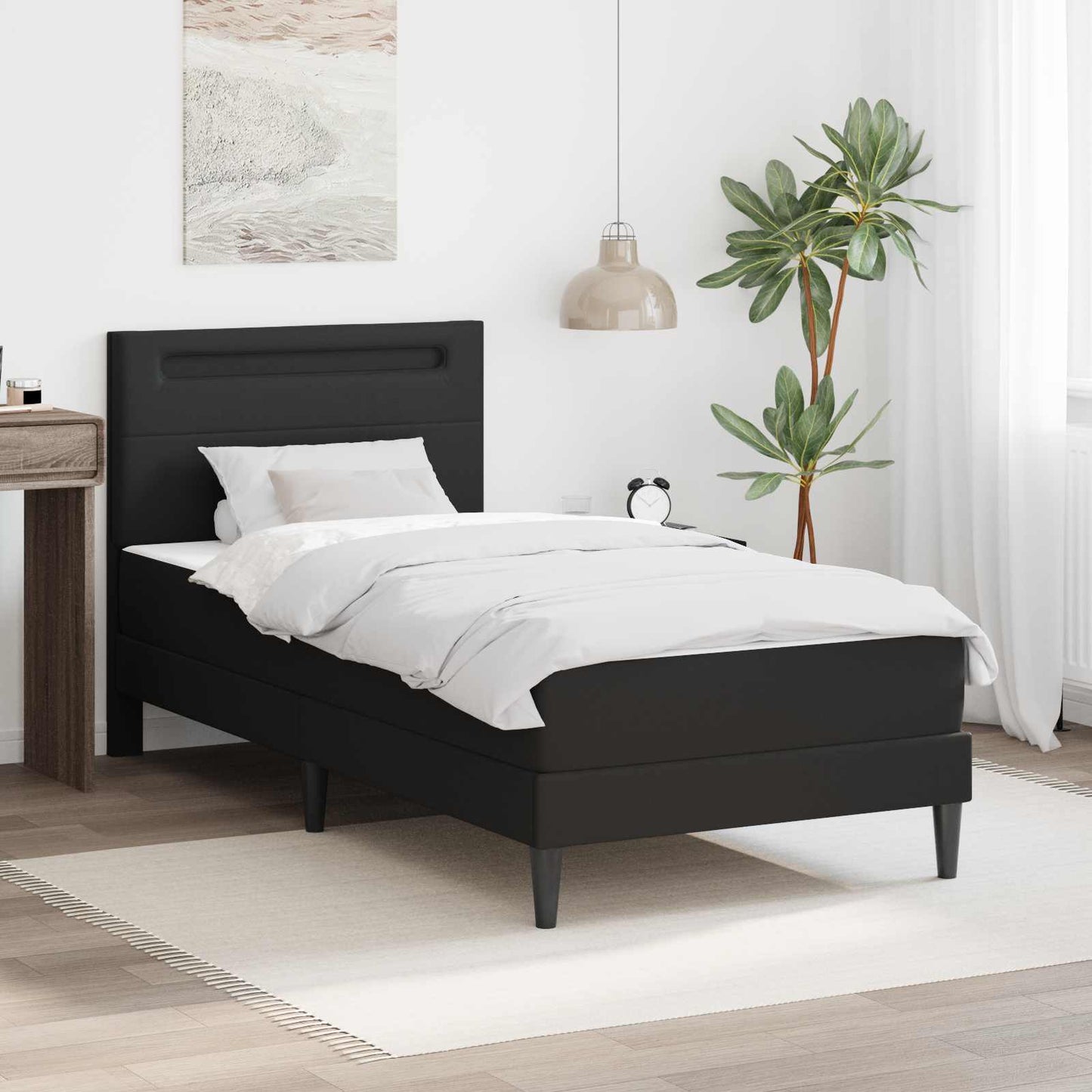Bedframe met LED-stripverlichting Zwart 90 x 190 cm Kunstleer is nu te koop bij PeponiXL, paradijselijk wonen!