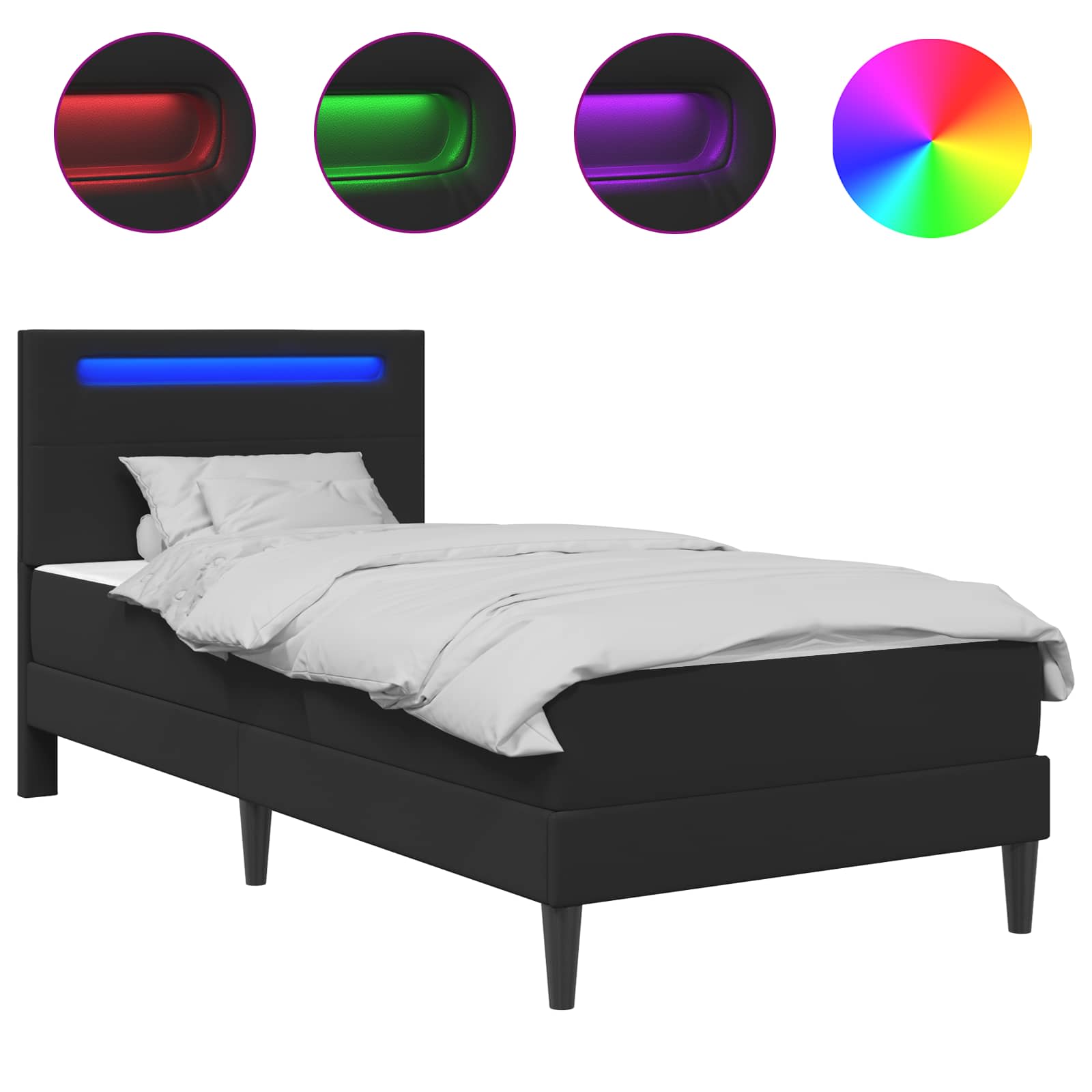 Bedframe met LED-stripverlichting Zwart 90 x 190 cm Kunstleer is nu te koop bij PeponiXL, paradijselijk wonen!