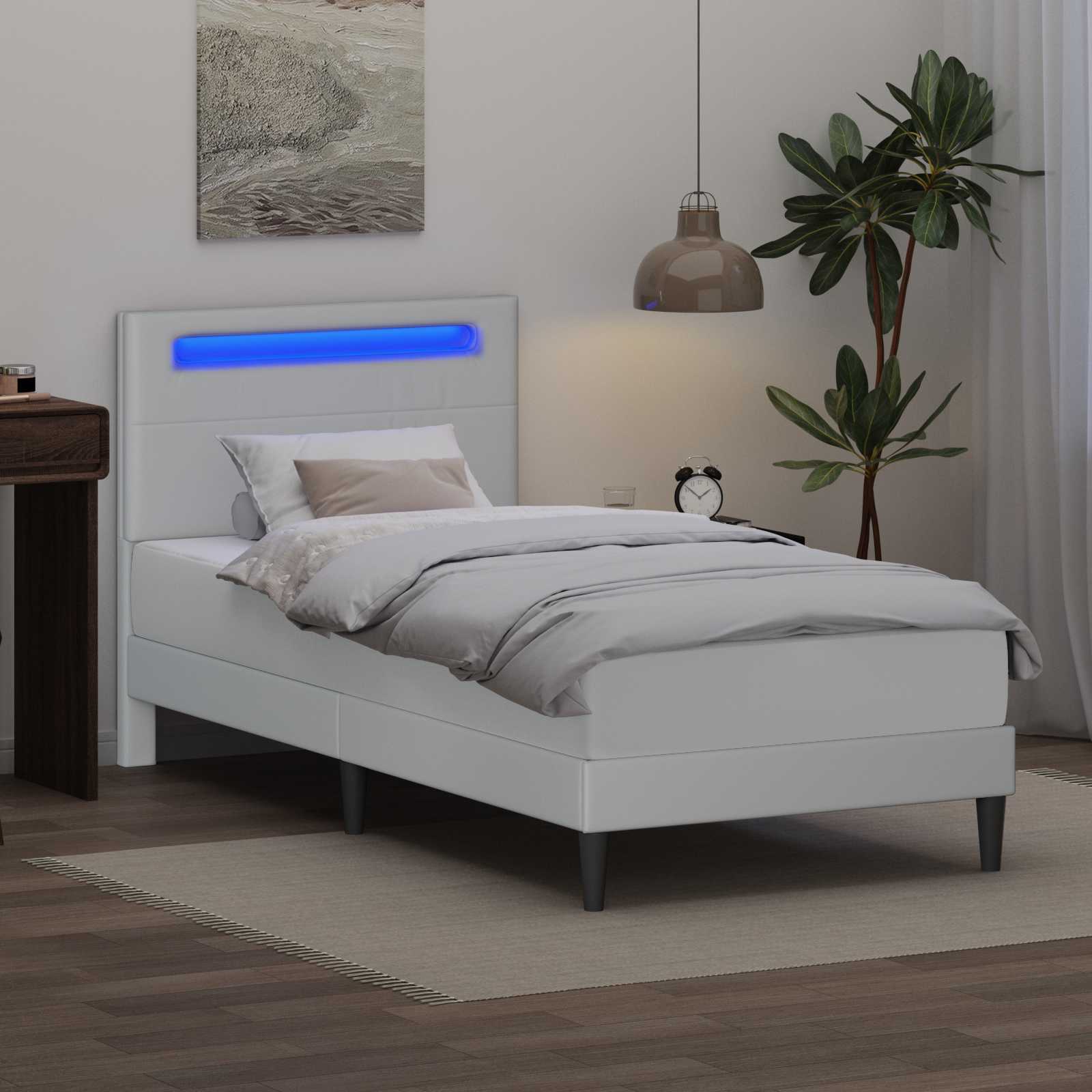Bedframe met LED-stripverlichting Wit 90 x 190 cm Kunstleer is nu te koop bij PeponiXL, paradijselijk wonen!