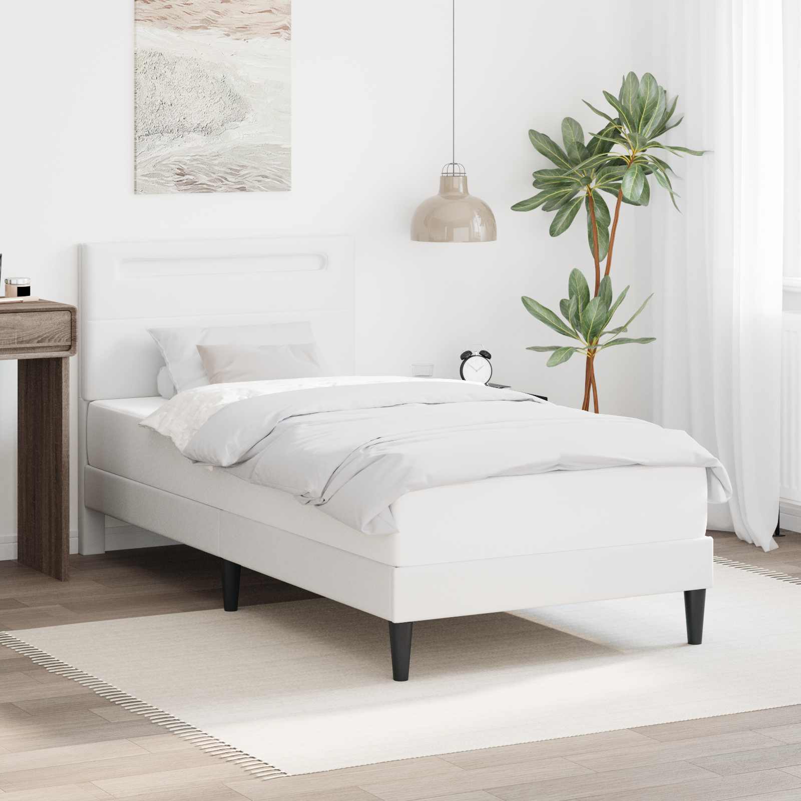 Bedframe met LED-stripverlichting Wit 90 x 190 cm Kunstleer is nu te koop bij PeponiXL, paradijselijk wonen!