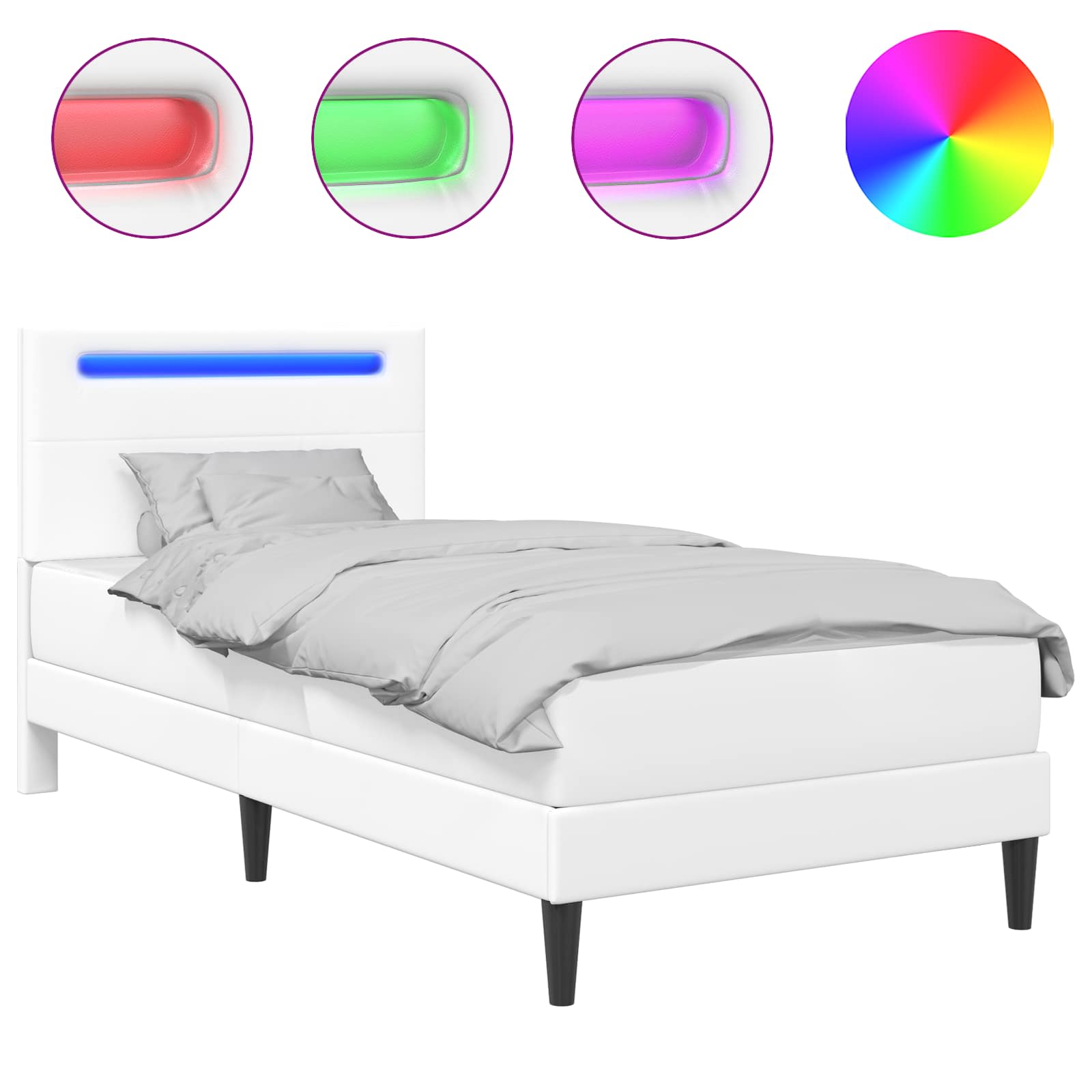 Bedframe met LED-stripverlichting Wit 90 x 190 cm Kunstleer is nu te koop bij PeponiXL, paradijselijk wonen!
