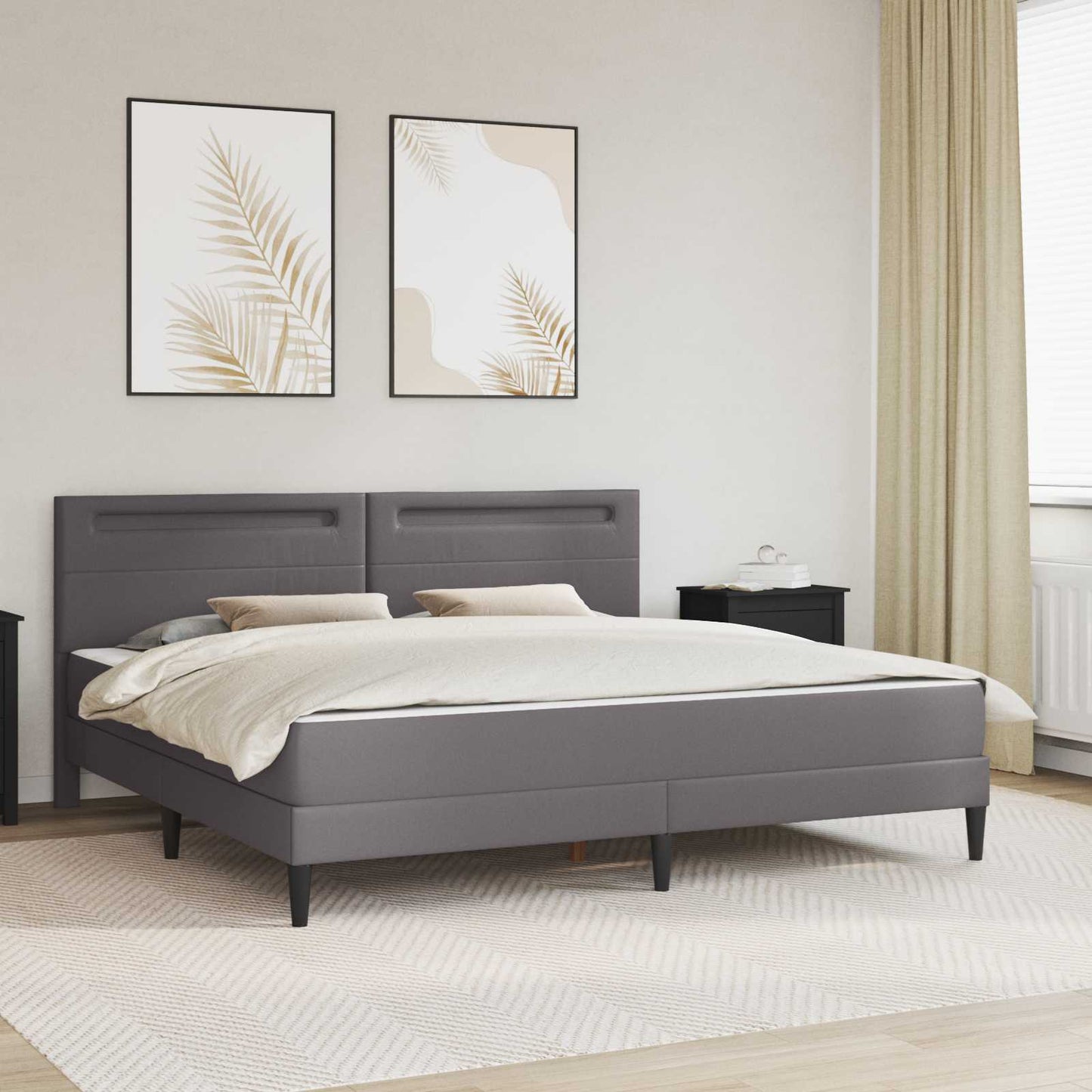 Bedframe met LED-stripverlichting Grijs 180 x 200 cm Kunstleer is nu te koop bij PeponiXL, paradijselijk wonen!