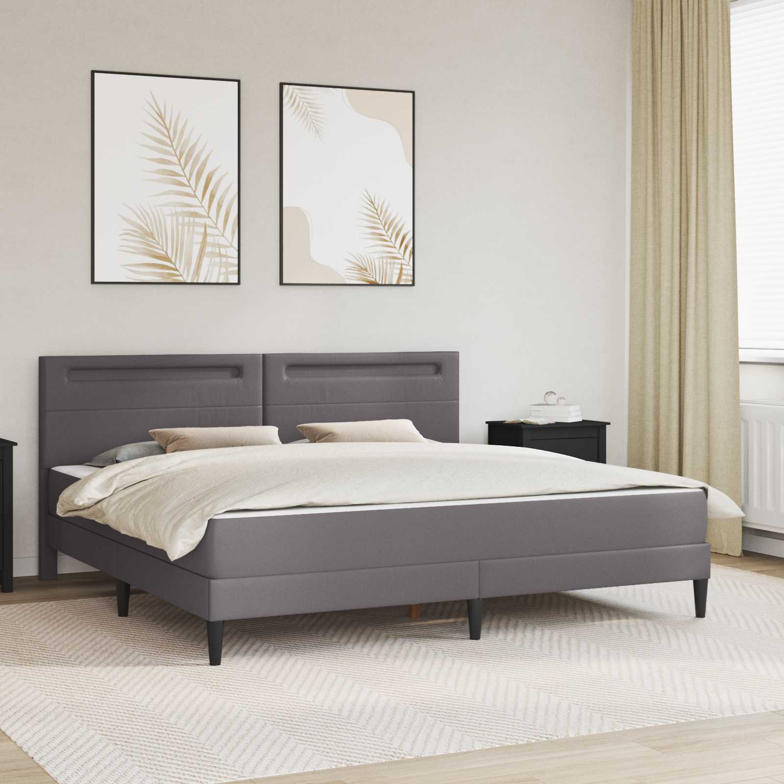 Bedframe met LED-stripverlichting Grijs 180 x 200 cm Kunstleer is nu te koop bij PeponiXL, paradijselijk wonen!