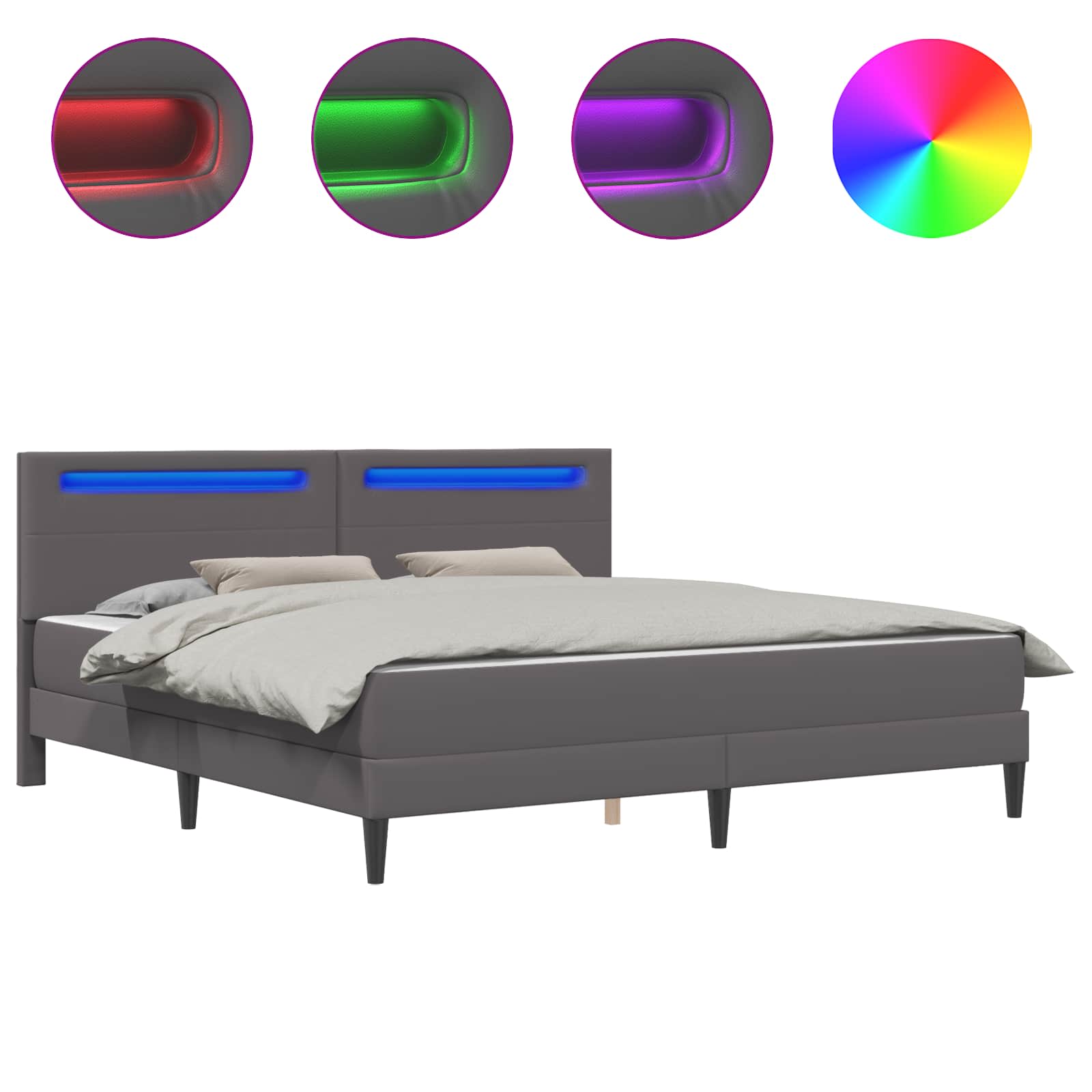 Bedframe met LED-stripverlichting Grijs 180 x 200 cm Kunstleer is nu te koop bij PeponiXL, paradijselijk wonen!