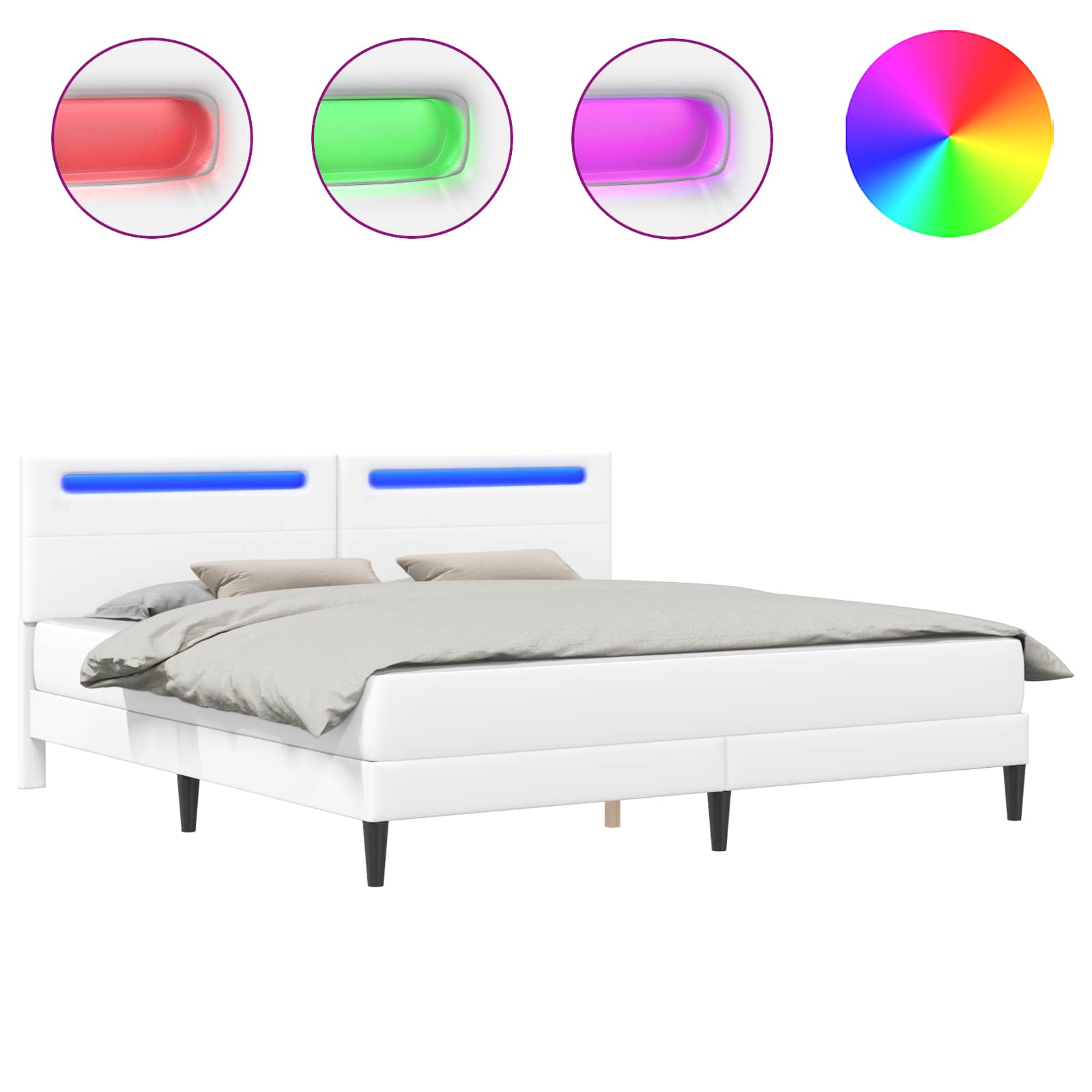 Bedframe met LED-stripverlichting Wit 180 x 200 cm Kunstleer is nu te koop bij PeponiXL, paradijselijk wonen!