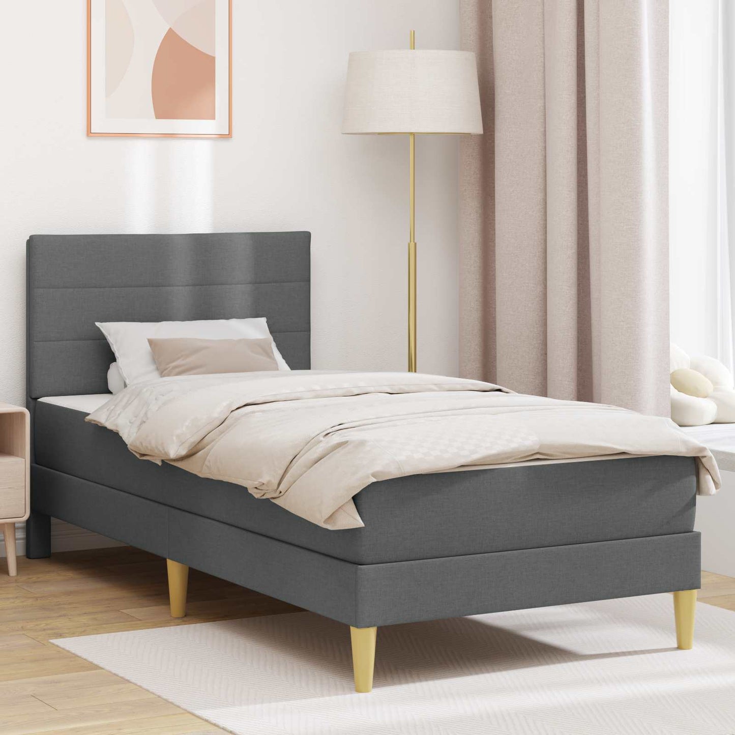 Bedframe met matras 2 pcs Donkergrijs 90 x 190 cm Stof is nu te koop bij PeponiXL, paradijselijk wonen!