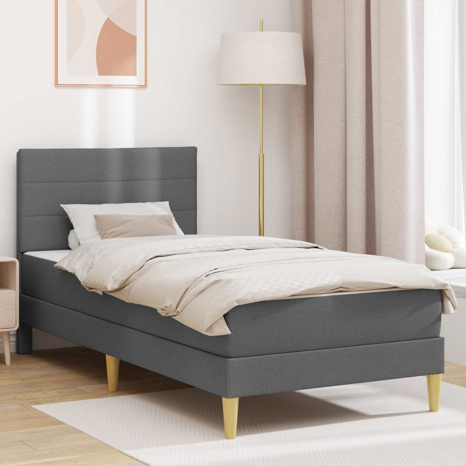 Bedframe met matras 2 pcs Donkergrijs 90 x 190 cm Stof is nu te koop bij PeponiXL, paradijselijk wonen!