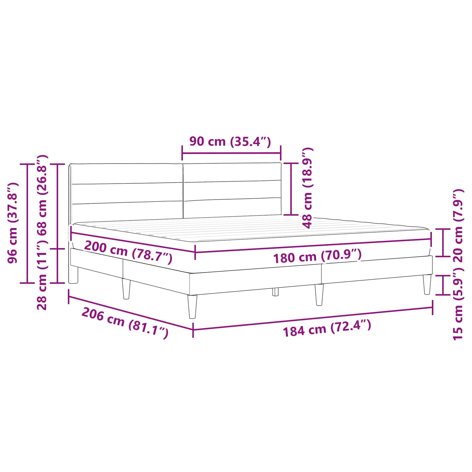 Bedframe met matras 2 pcs Donkergrijs 180 x 200 cm Stof is nu te koop bij PeponiXL, paradijselijk wonen!