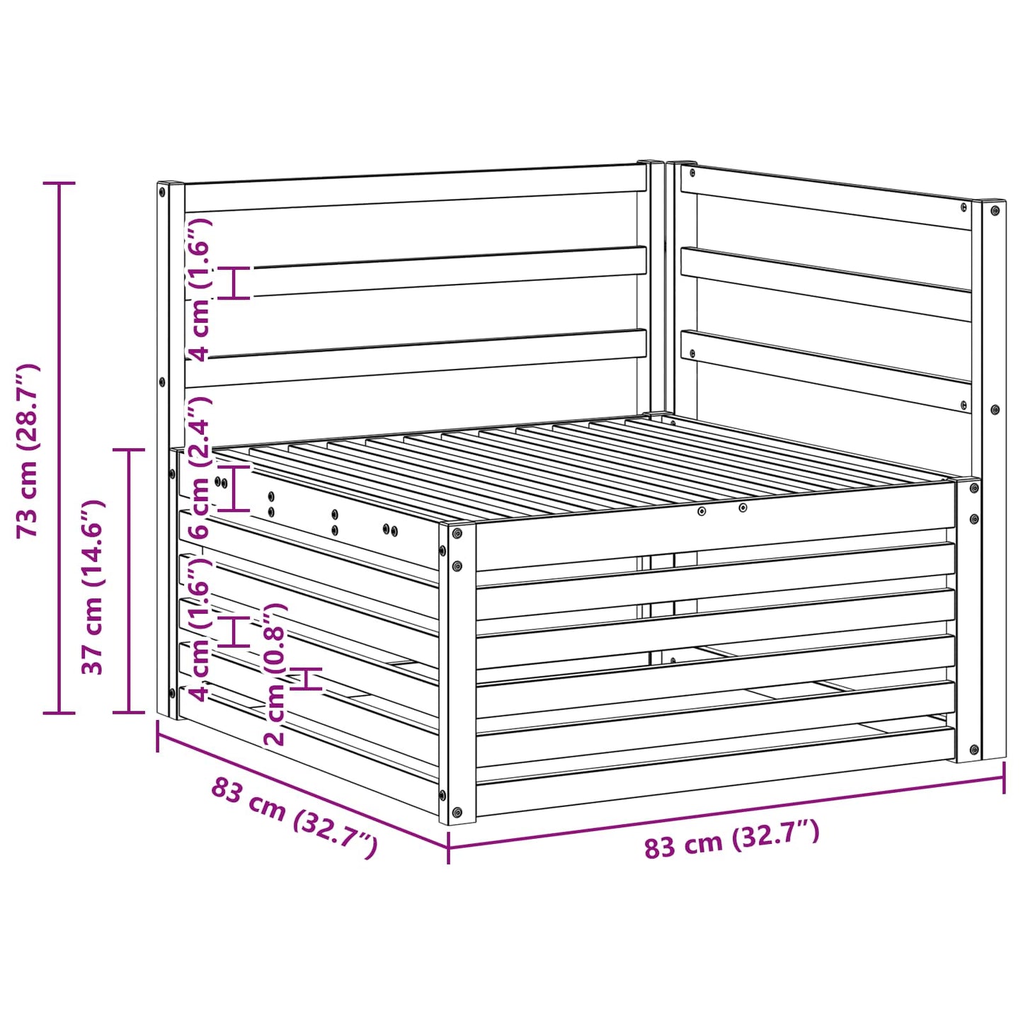 Buiten Hoek Sofa Massief Acaciahout Wit 83 x 83 x 73 cm