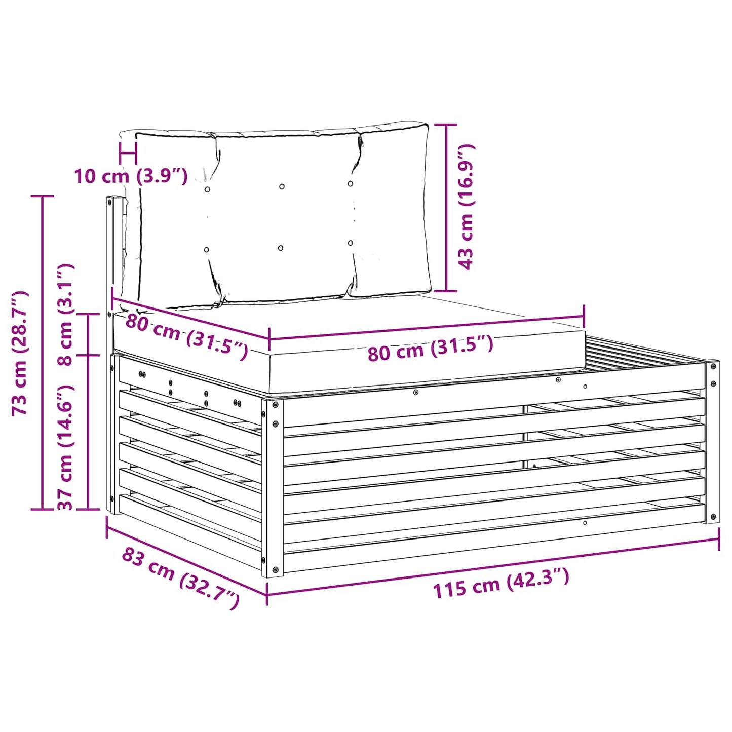 Buiten Eindbank Wit 115 x 83 x 73 cm Massief Acaciahout