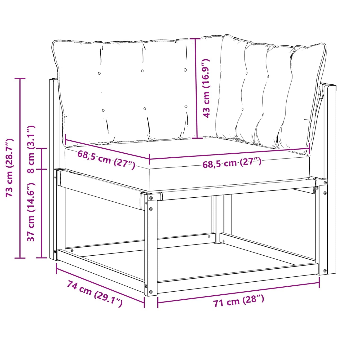 Buiten Hoek Sofa Massief Acaciahout en Textilene Wit is nu te koop bij PeponiXL, paradijselijk wonen!