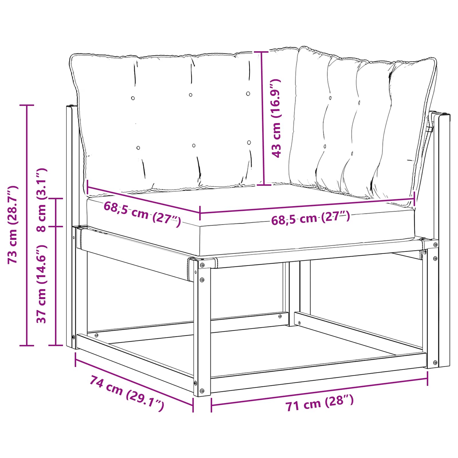 Buiten Hoek Sofa Massief Acaciahout en Textilene Wit is nu te koop bij PeponiXL, paradijselijk wonen!