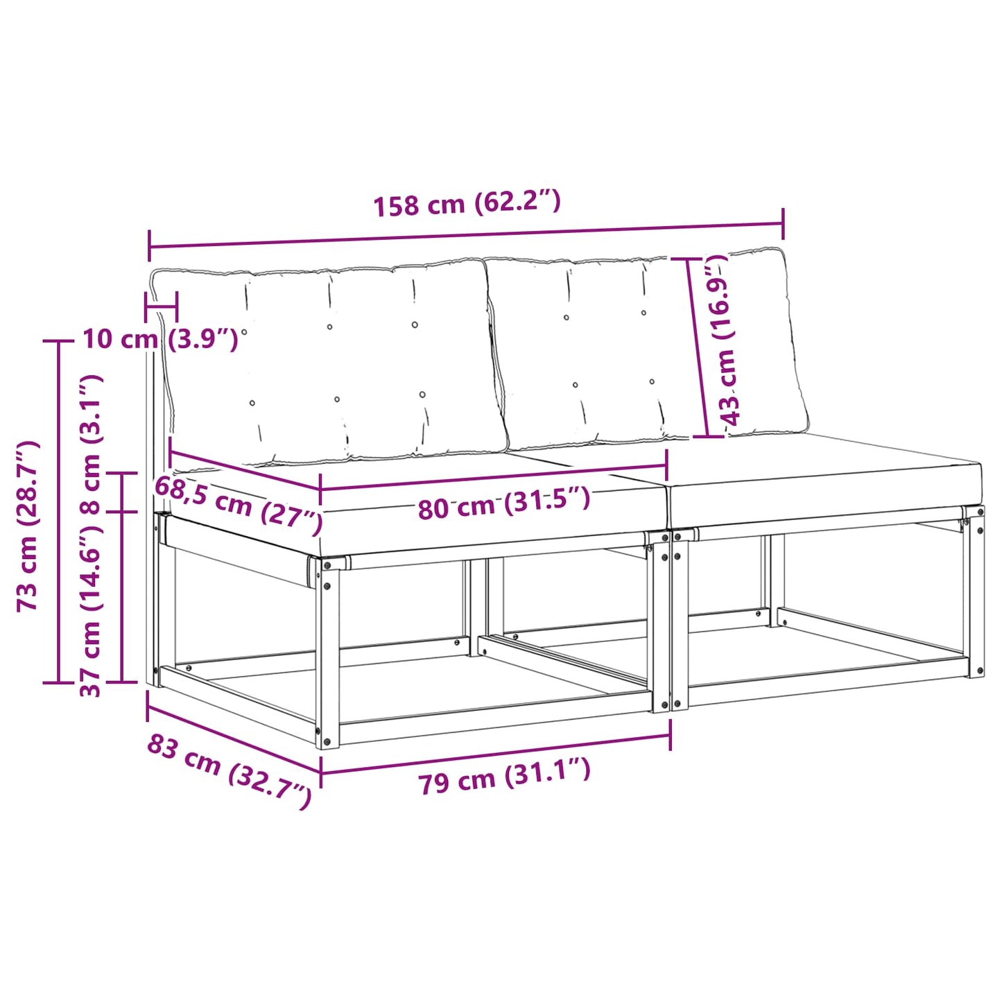 Buiten Midden Sofa Massief Acaciahout en Textilene Wit is nu te koop bij PeponiXL, paradijselijk wonen!