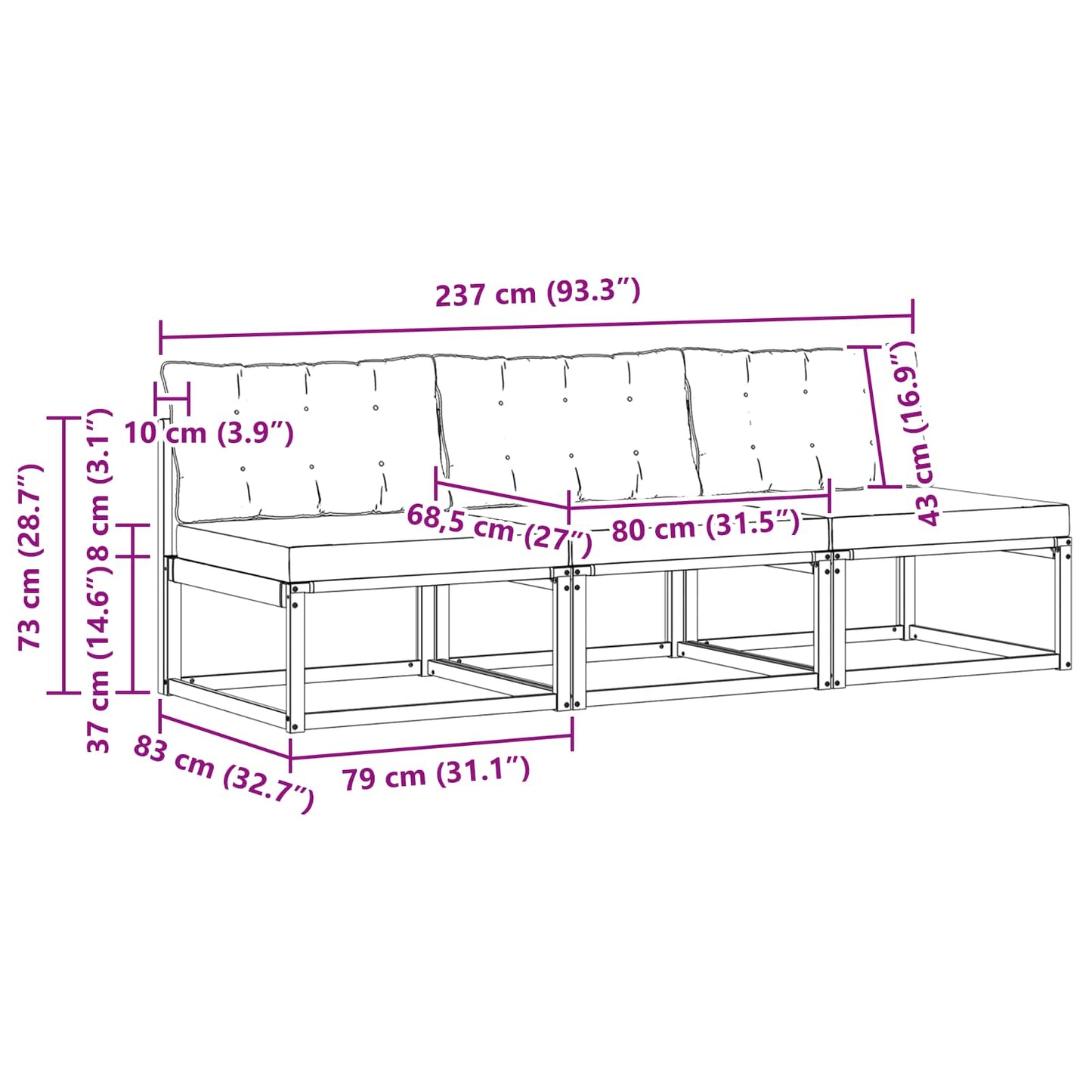 Buiten Midden Sofa Massief Acaciahout en Textilene Wit is nu te koop bij PeponiXL, paradijselijk wonen!