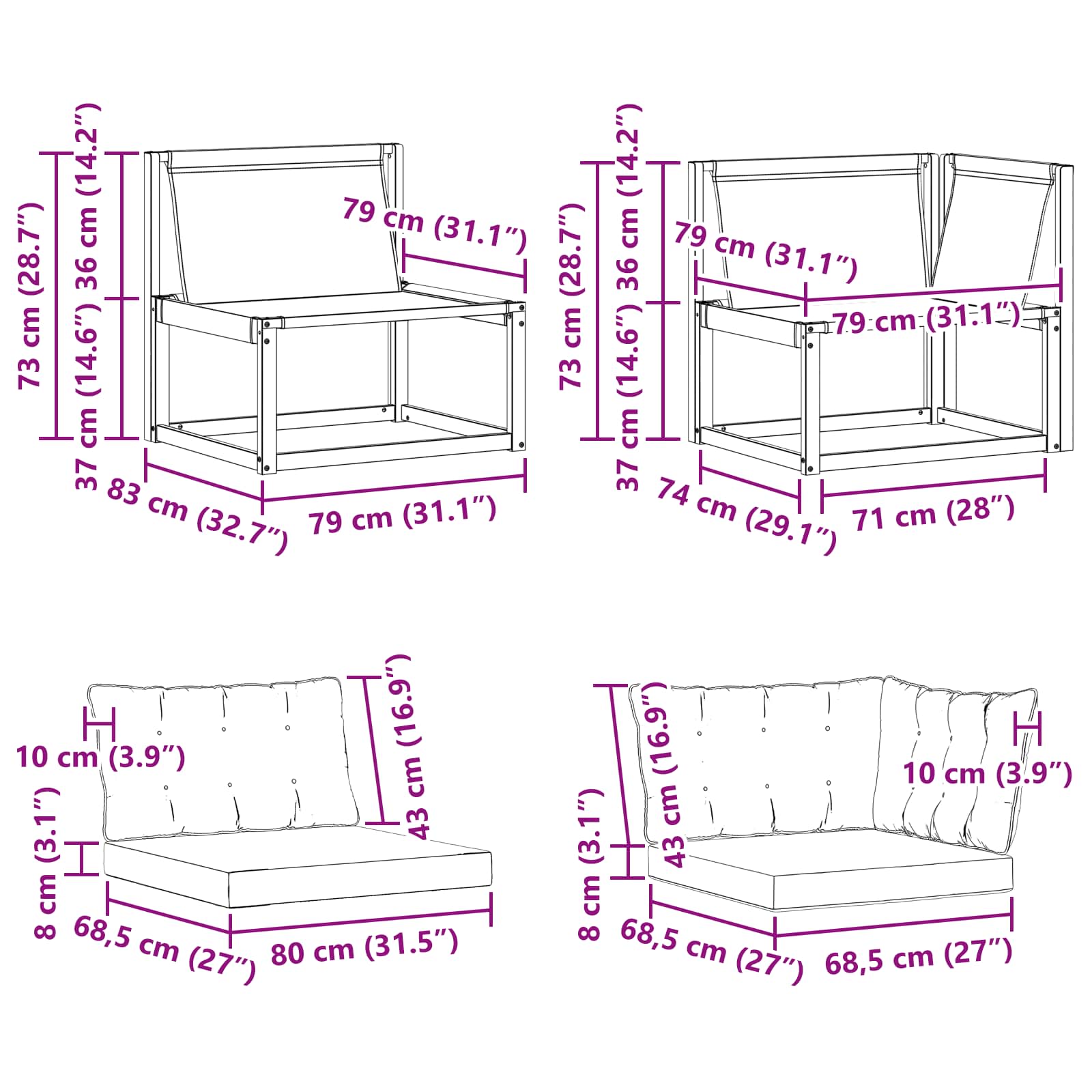 Sectie Sofa Eenheden met kussen Wit 162,5 x 83 x 73 cm is nu te koop bij PeponiXL, paradijselijk wonen!