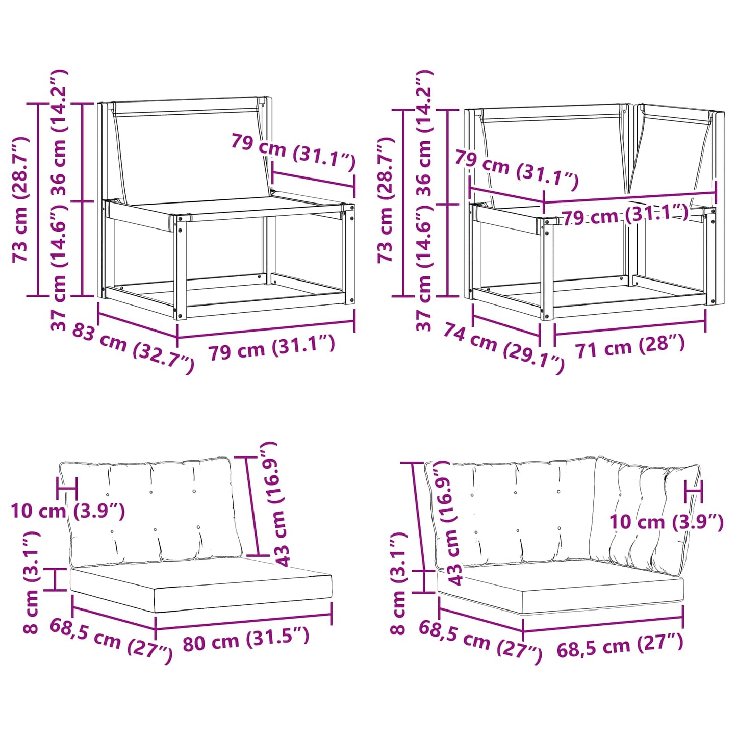 Sectie Sofa Eenheden met kussen Wit 162,5 x 83 x 73 cm is nu te koop bij PeponiXL, paradijselijk wonen!