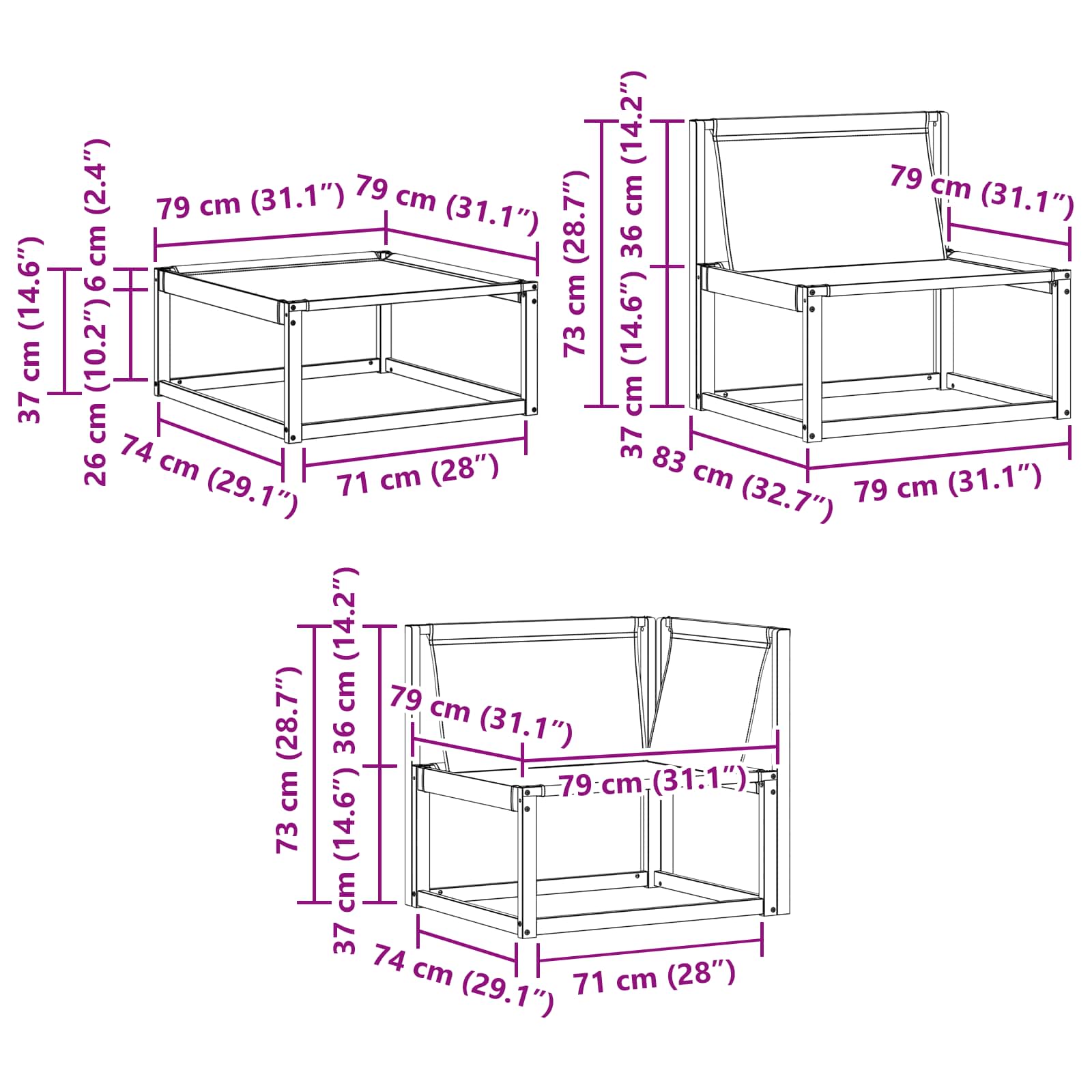 Sectie Sofa Eenheden met kussen Wit 241,5 x 83 x 73 cm is nu te koop bij PeponiXL, paradijselijk wonen!