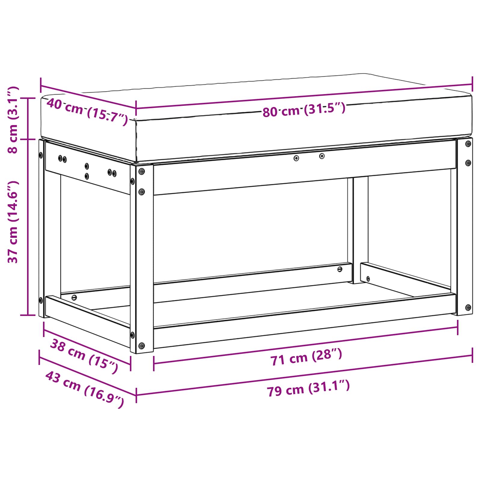 Buitenstoolbank Wit 80 x 43 x 45 cm Massief Acaciahout is nu te koop bij PeponiXL, paradijselijk wonen!