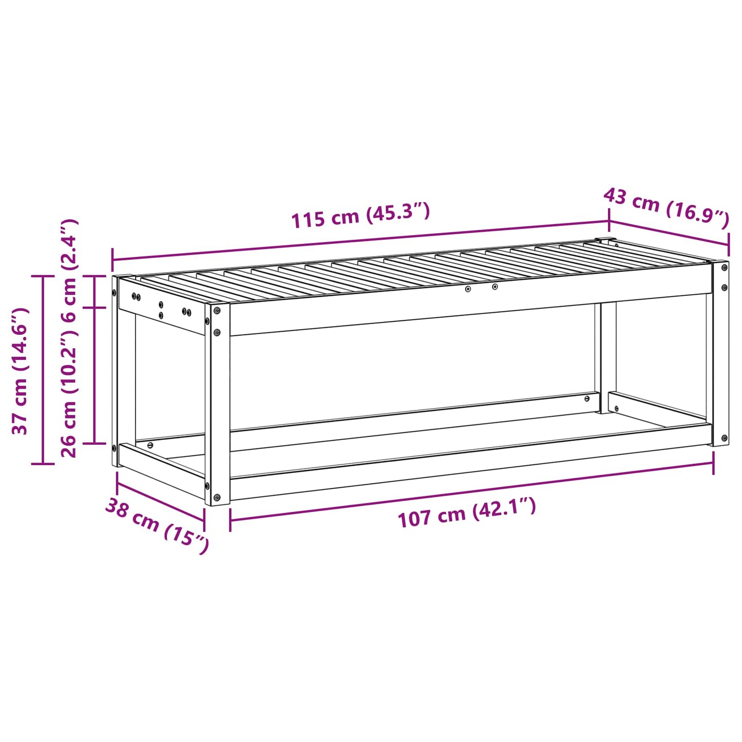 Buitenstoolbank Wit 115 x 43 x 37 cm Massief Acaciahout
