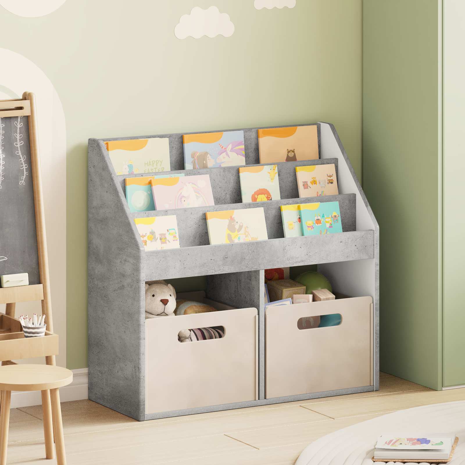 Kinderen Boekenkast met opslag Beton Grijs 72,5 x 29,5 x 69 cm is nu te koop bij PeponiXL, paradijselijk wonen!