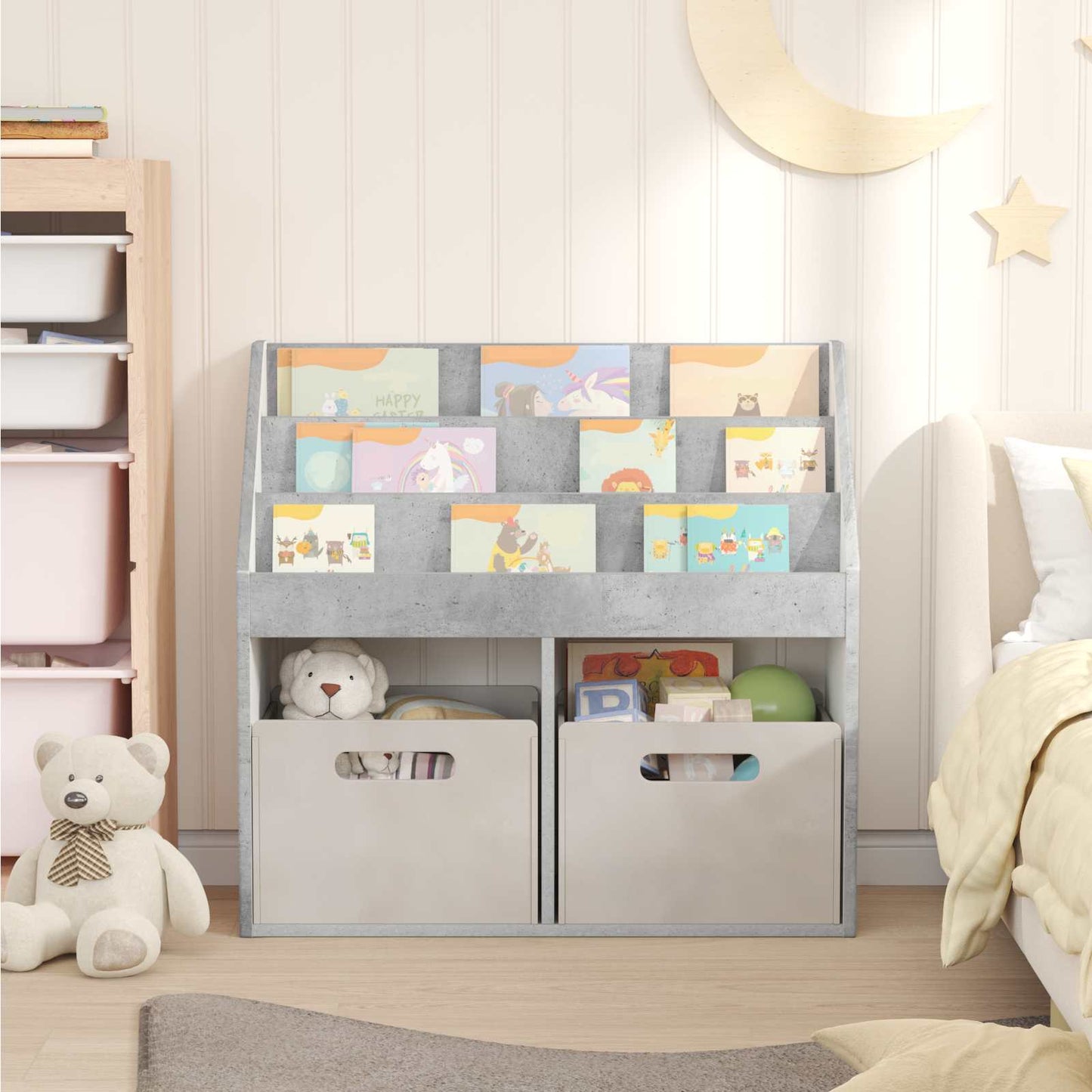 Kinderen Boekenkast met opslag Beton Grijs 72,5 x 29,5 x 69 cm is nu te koop bij PeponiXL, paradijselijk wonen!