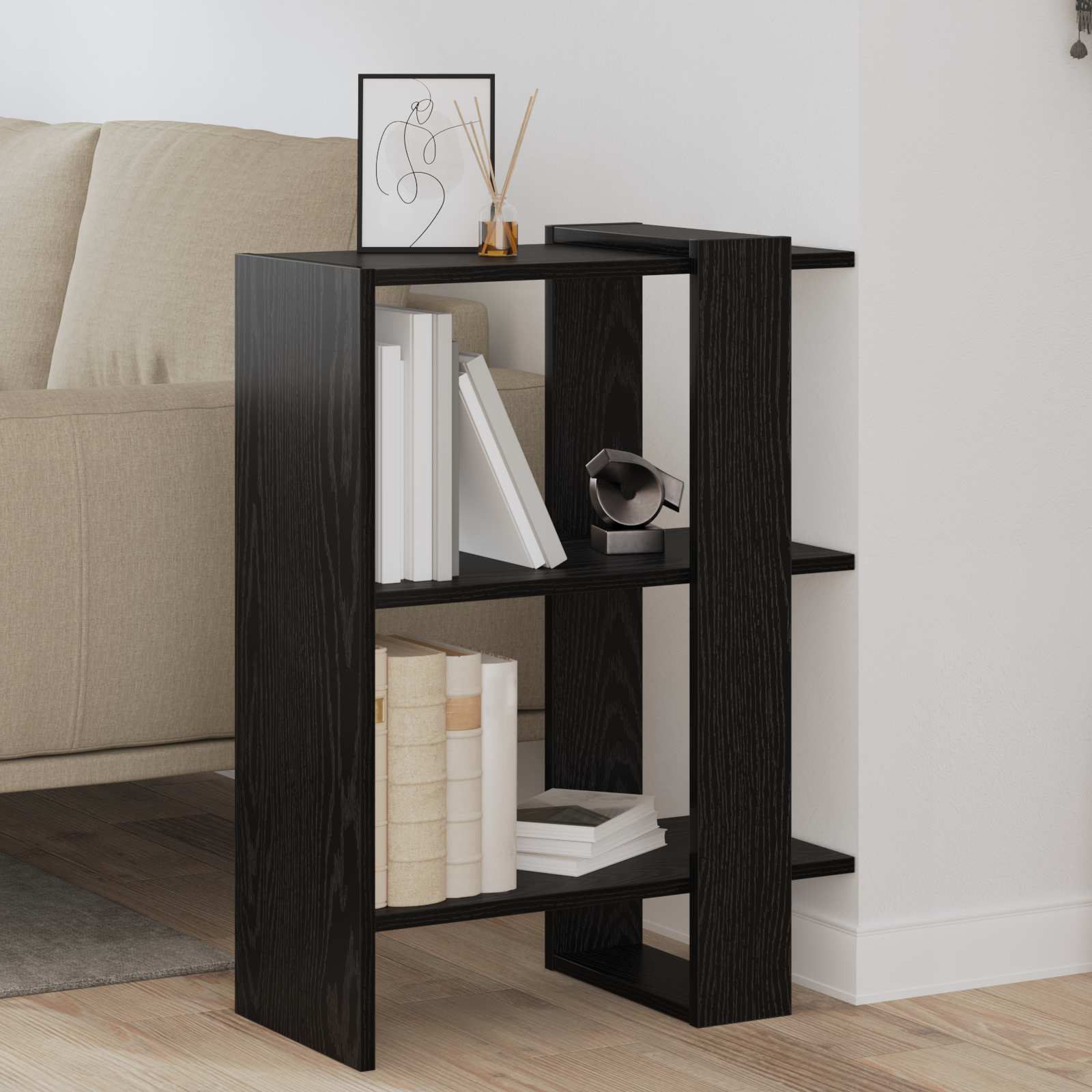 Boekenkast Zwart Eiken 52 x 25 x 71,5 cm Bewerkt hout is nu te koop bij PeponiXL, paradijselijk wonen!