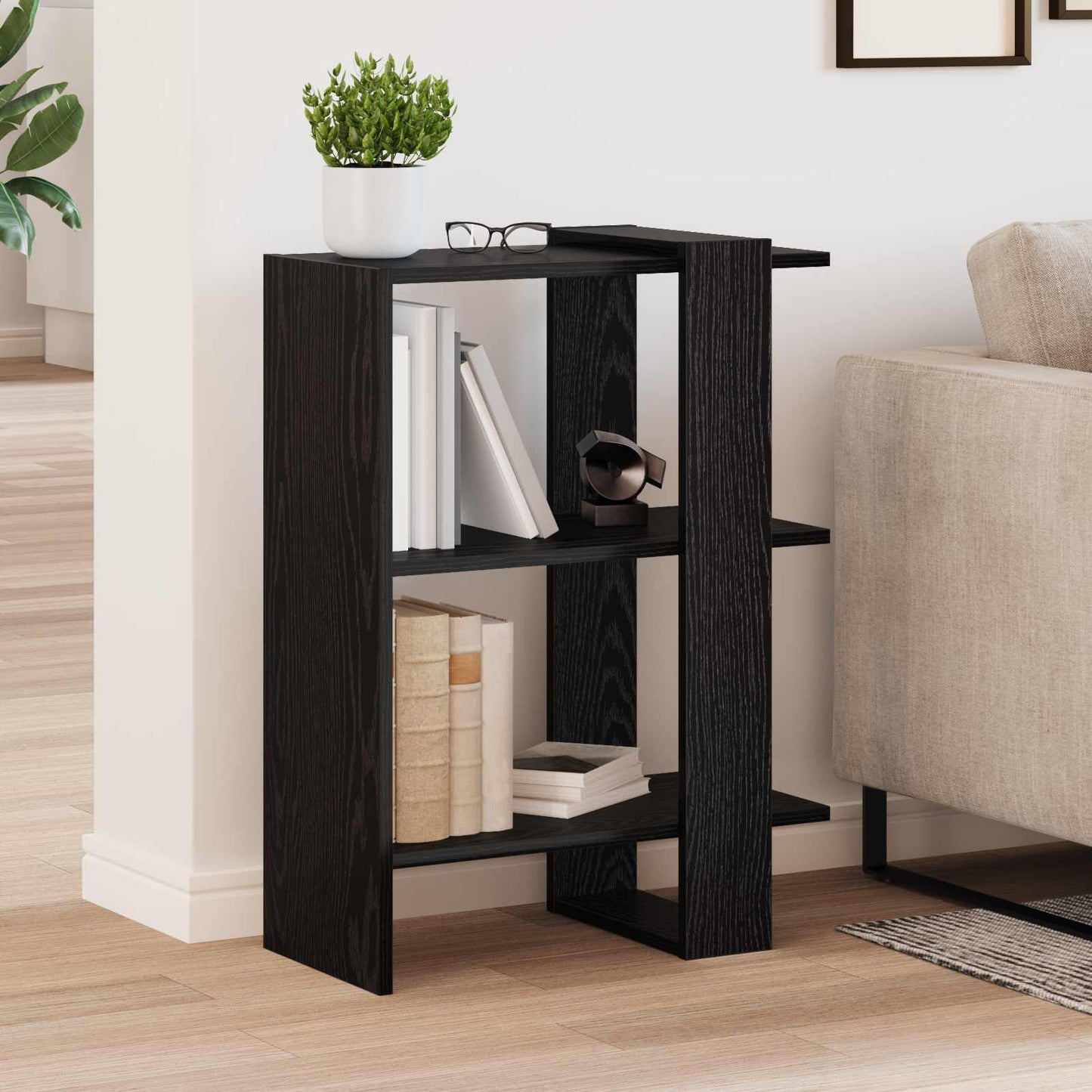 Boekenkast Zwart Eiken 52 x 25 x 71,5 cm Bewerkt hout is nu te koop bij PeponiXL, paradijselijk wonen!