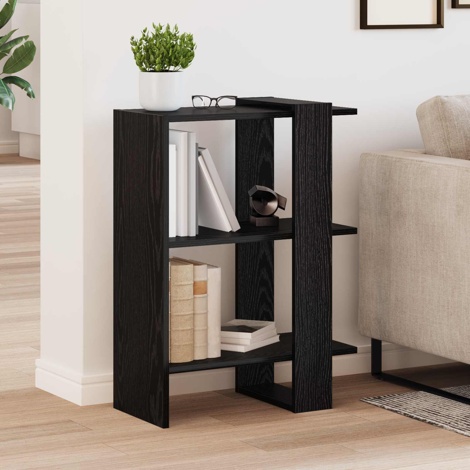 Boekenkast Zwart Eiken 52 x 25 x 71,5 cm Bewerkt hout is nu te koop bij PeponiXL, paradijselijk wonen!