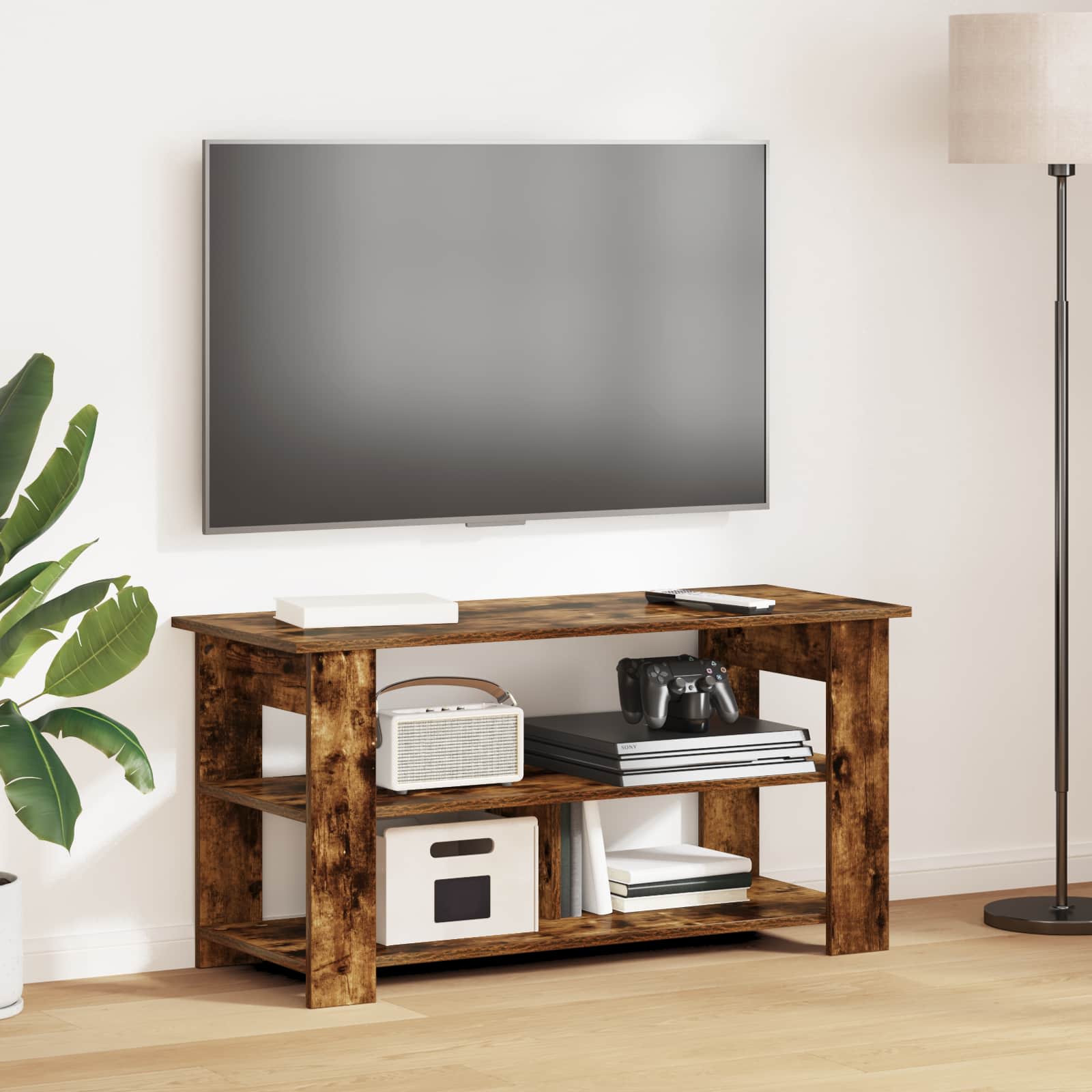 TV-standaard Gerookt eiken 100 x 40 x 50 cm is nu te koop bij PeponiXL, paradijselijk wonen!