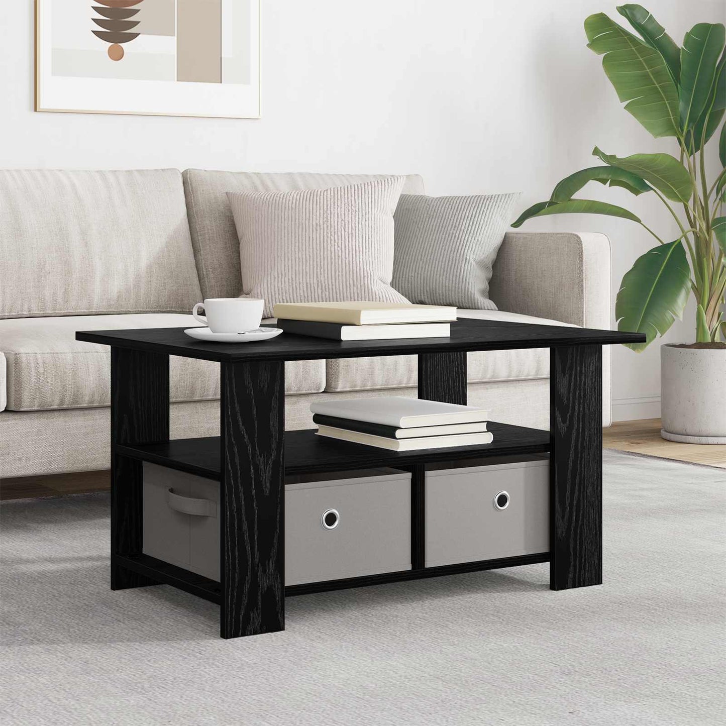 Salontafel met lade Zwart Eiken 77 x 55 x 42 cm Bewerkt hout is nu te koop bij PeponiXL, paradijselijk wonen!