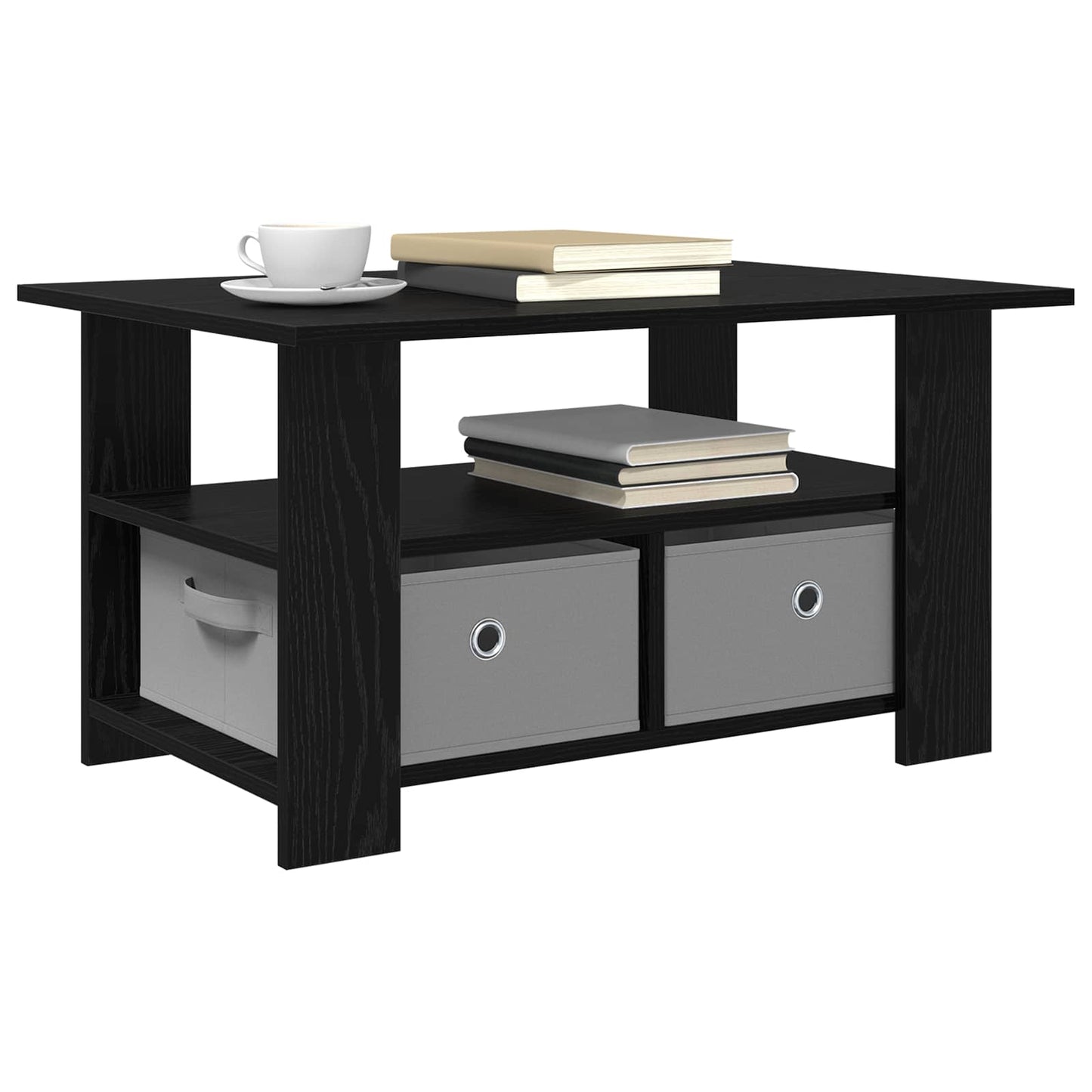 Salontafel met lade Zwart Eiken 77 x 55 x 42 cm Bewerkt hout is nu te koop bij PeponiXL, paradijselijk wonen!