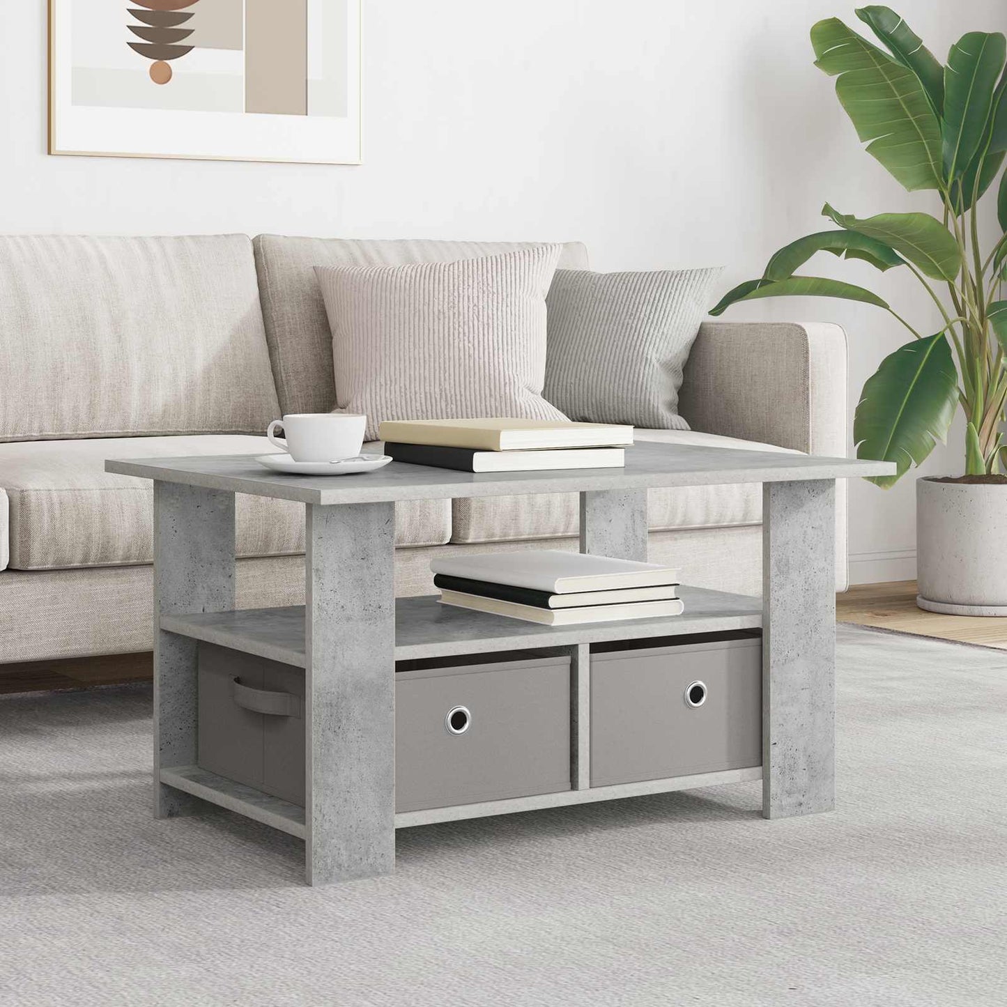 Salontafel met lade Beton Grijs 77 x 55 x 42 cm Bewerkt hout is nu te koop bij PeponiXL, paradijselijk wonen!