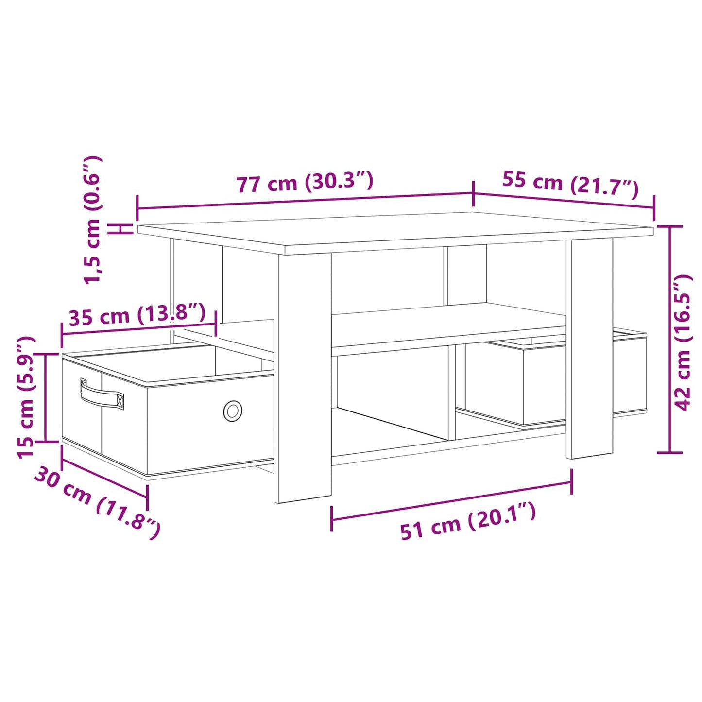 Salontafel met lade Beton Grijs 77 x 55 x 42 cm Bewerkt hout is nu te koop bij PeponiXL, paradijselijk wonen!