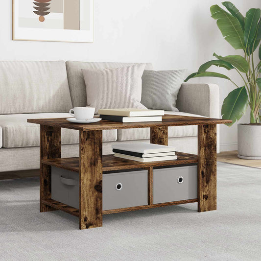 Salontafel met lade Gerookt eiken 77 x 55 x 42 cm Bewerkt hout is nu te koop bij PeponiXL, paradijselijk wonen!