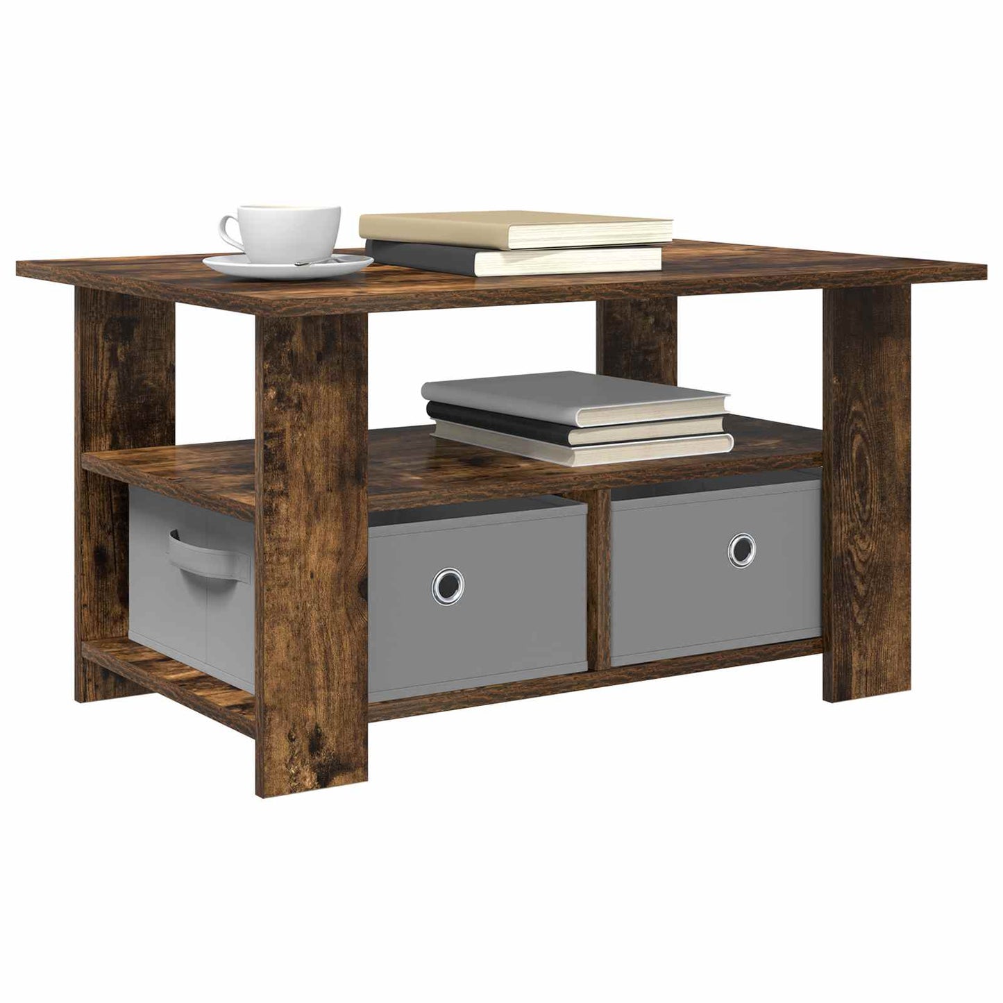 Salontafel met lade Gerookt eiken 77 x 55 x 42 cm Bewerkt hout is nu te koop bij PeponiXL, paradijselijk wonen!