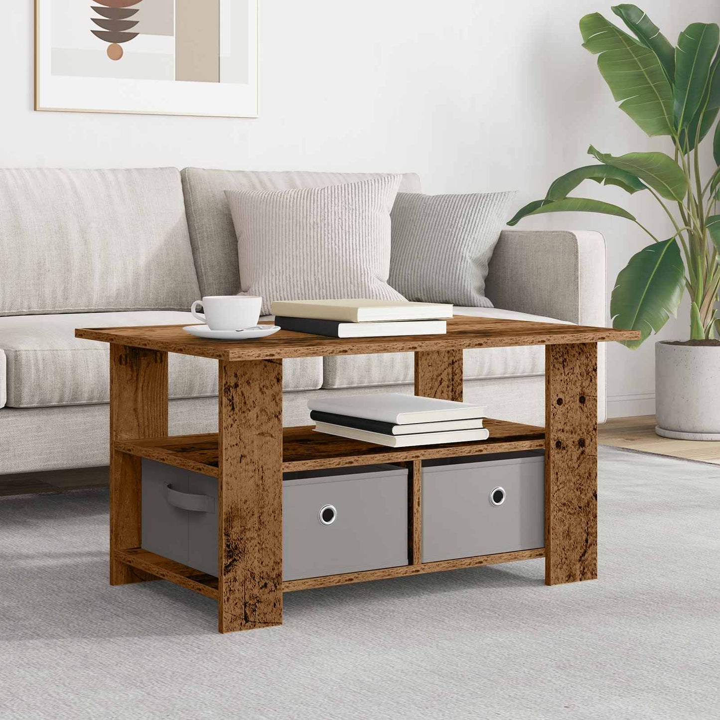 Salontafel met lade Oudhout 77 x 55 x 42 cm Bewerkt hout is nu te koop bij PeponiXL, paradijselijk wonen!