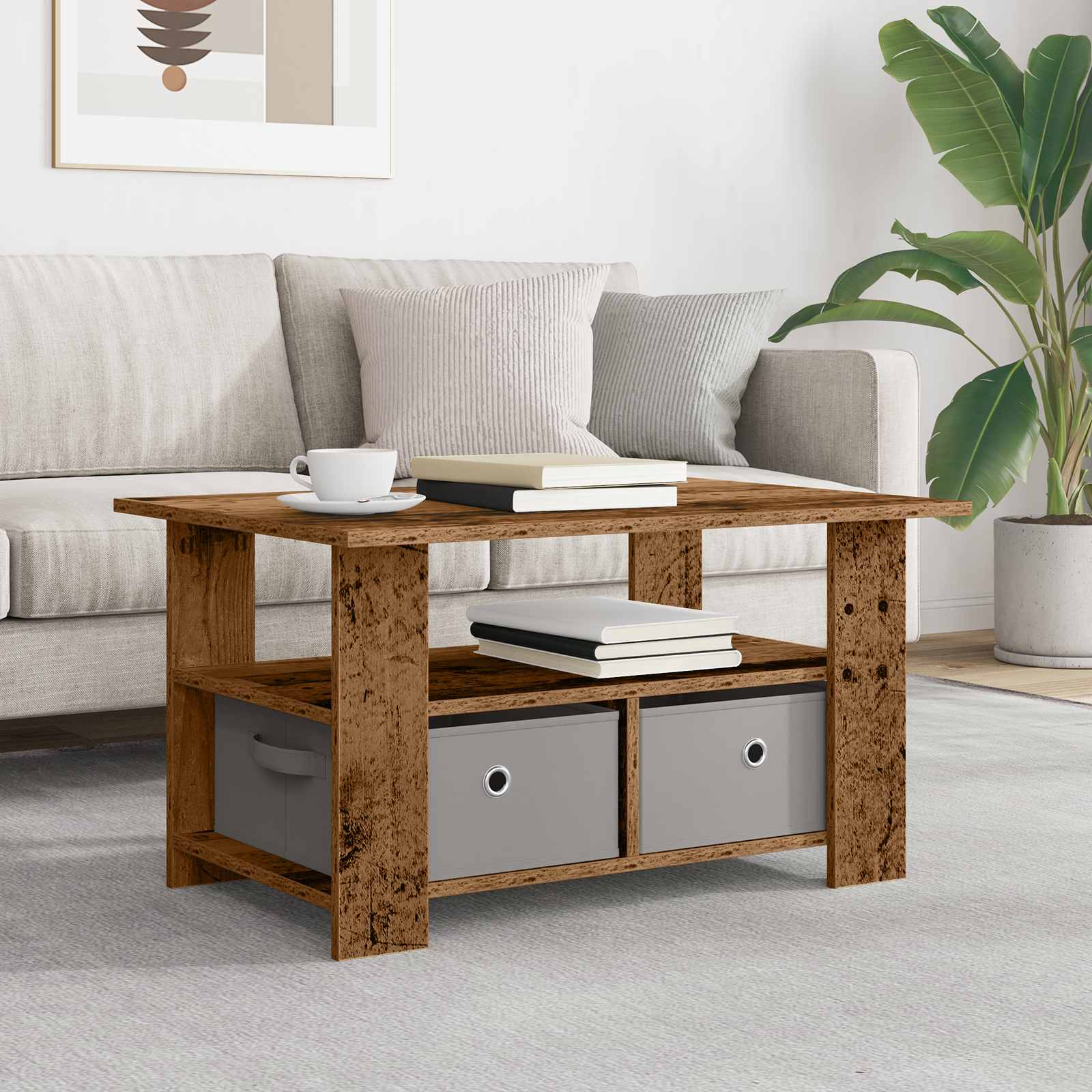 Salontafel met lade Oudhout 77 x 55 x 42 cm Bewerkt hout is nu te koop bij PeponiXL, paradijselijk wonen!