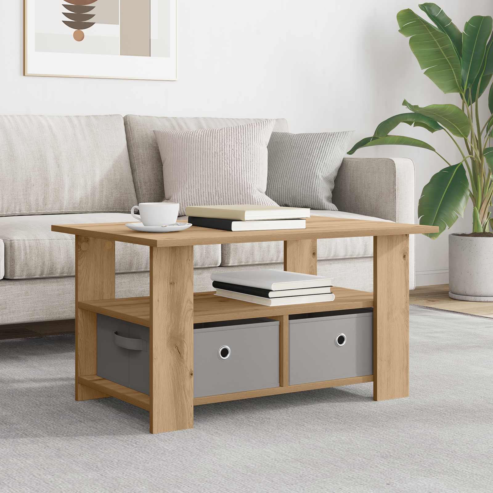 Salontafel met lade Artisan Eiken 77 x 55 x 42 cm Bewerkt hout is nu te koop bij PeponiXL, paradijselijk wonen!