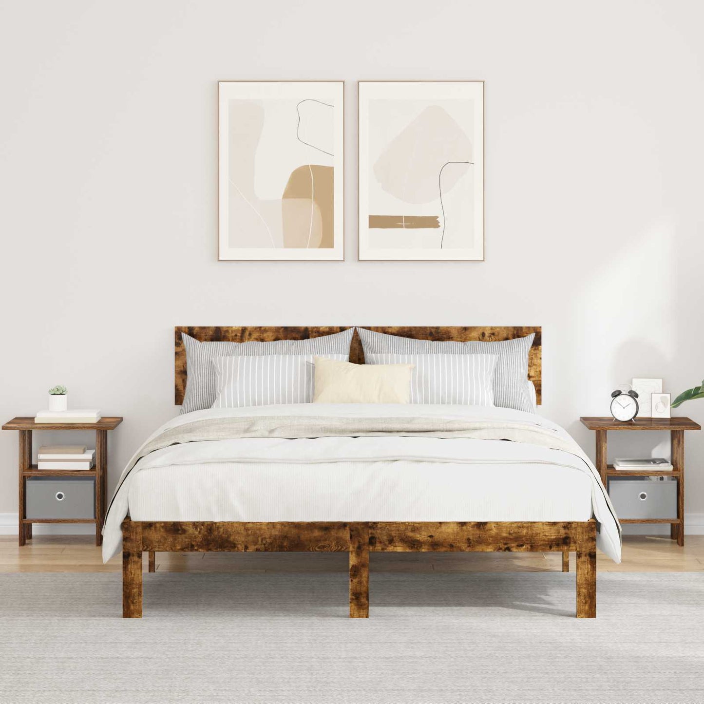 Nachtkastje 2 pcs Gerookt eiken 41 x 40 x 45 cm Bewerkt hout is nu te koop bij PeponiXL, paradijselijk wonen!